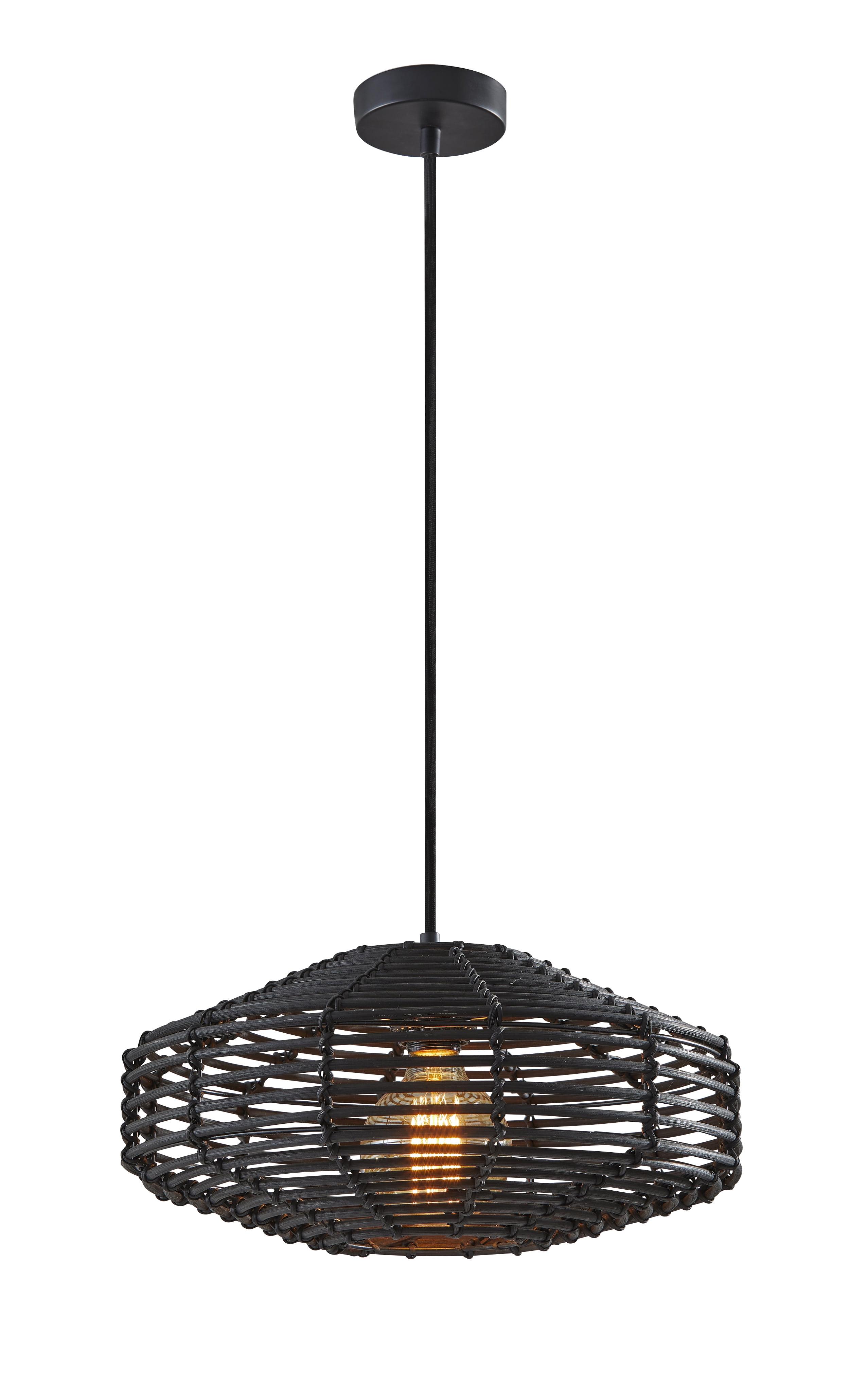 7" Kingston Pendant Ceiling Light Black - Adesso: Bohemian Rattan Design, Vintage Bulb Included