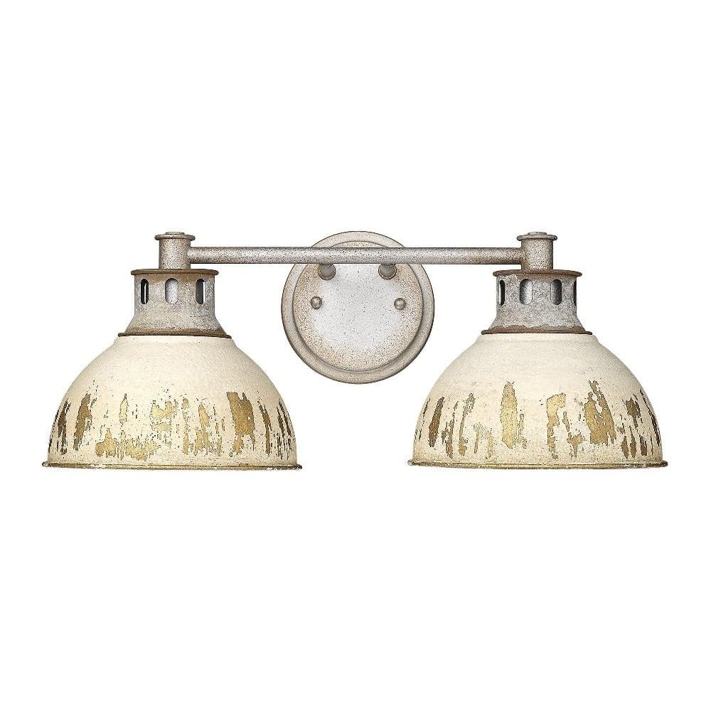 Golden Lighting Kinsley 2-Light Vanity Light in Aged Galvanized Steel with Antique Ivory