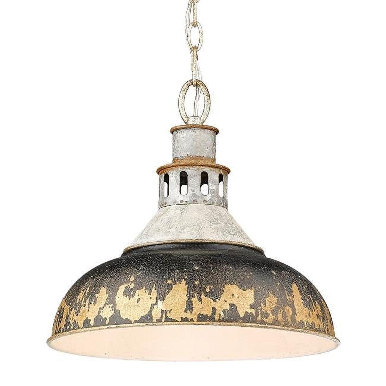 Golden Lighting Kinsley 1-Light Pendant in Aged Galvanized Steel with Antique Black Iron