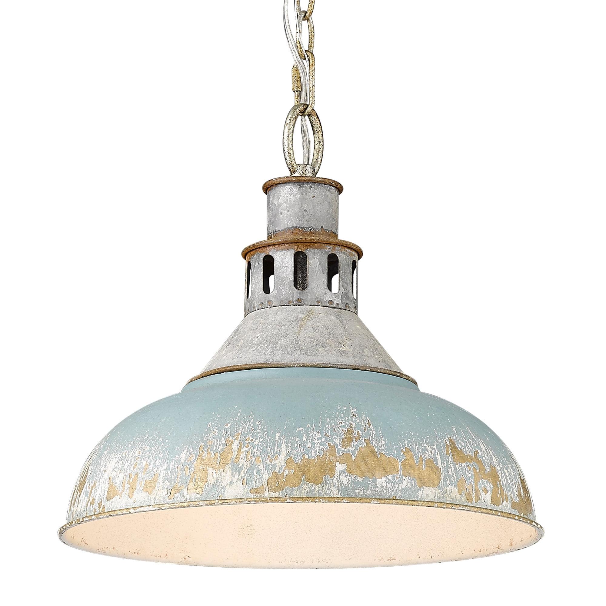 Antique Teal Rustic Steel Bell Pendant Light