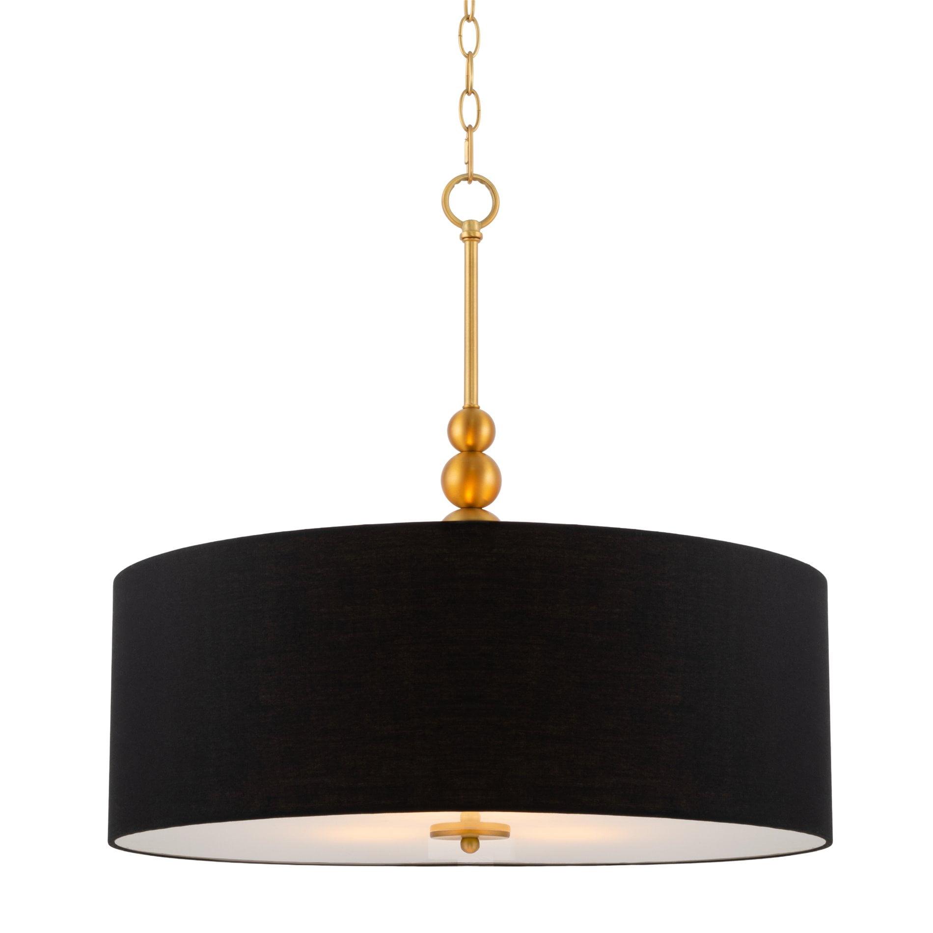 Adelade 22" Black Fabric Drum Pendant Chandelier with Brass Finish