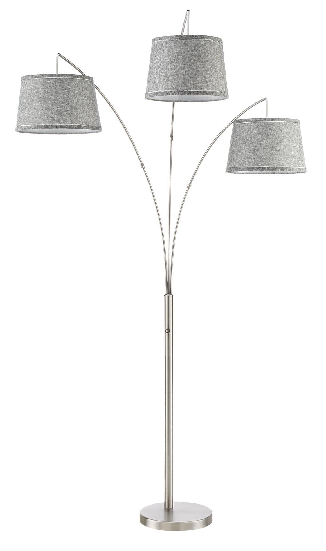 Elegance Arc 3-Light Floor Lamp with Gray Burlap Shades and Brushed Nickel Finish