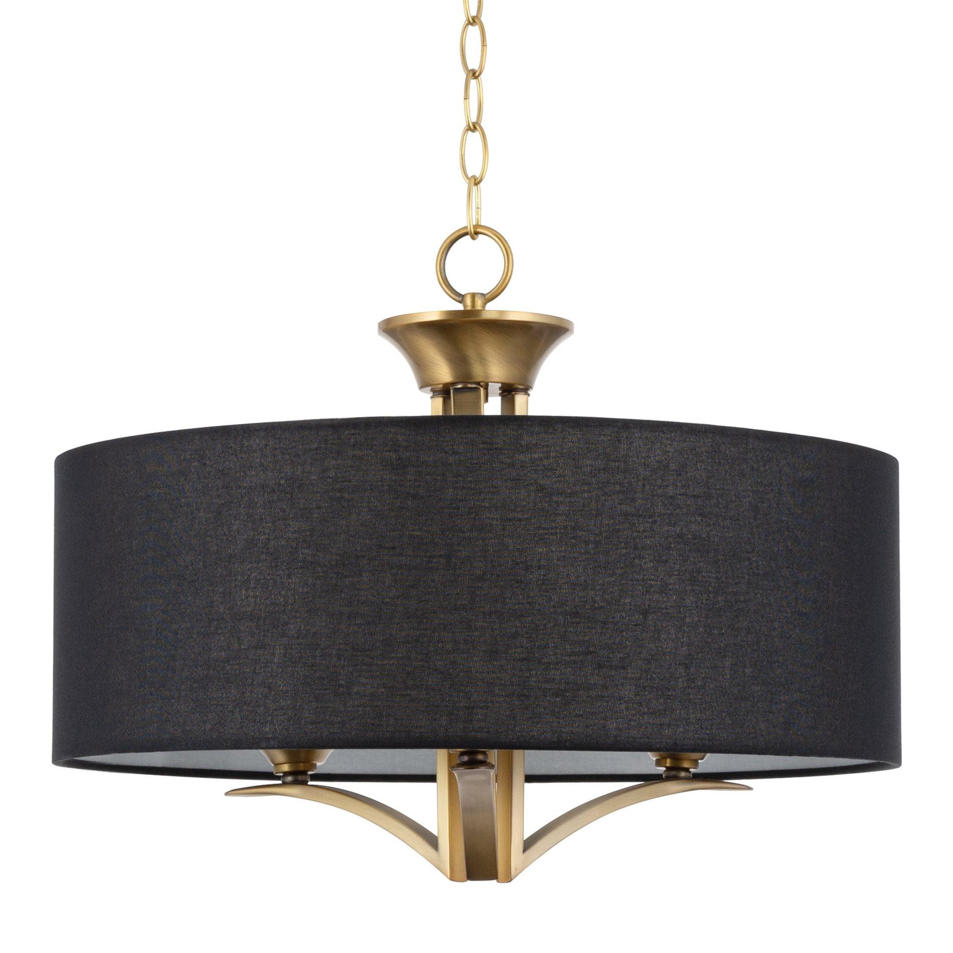 20" Brass Drum Chandelier with Black Fabric Shade