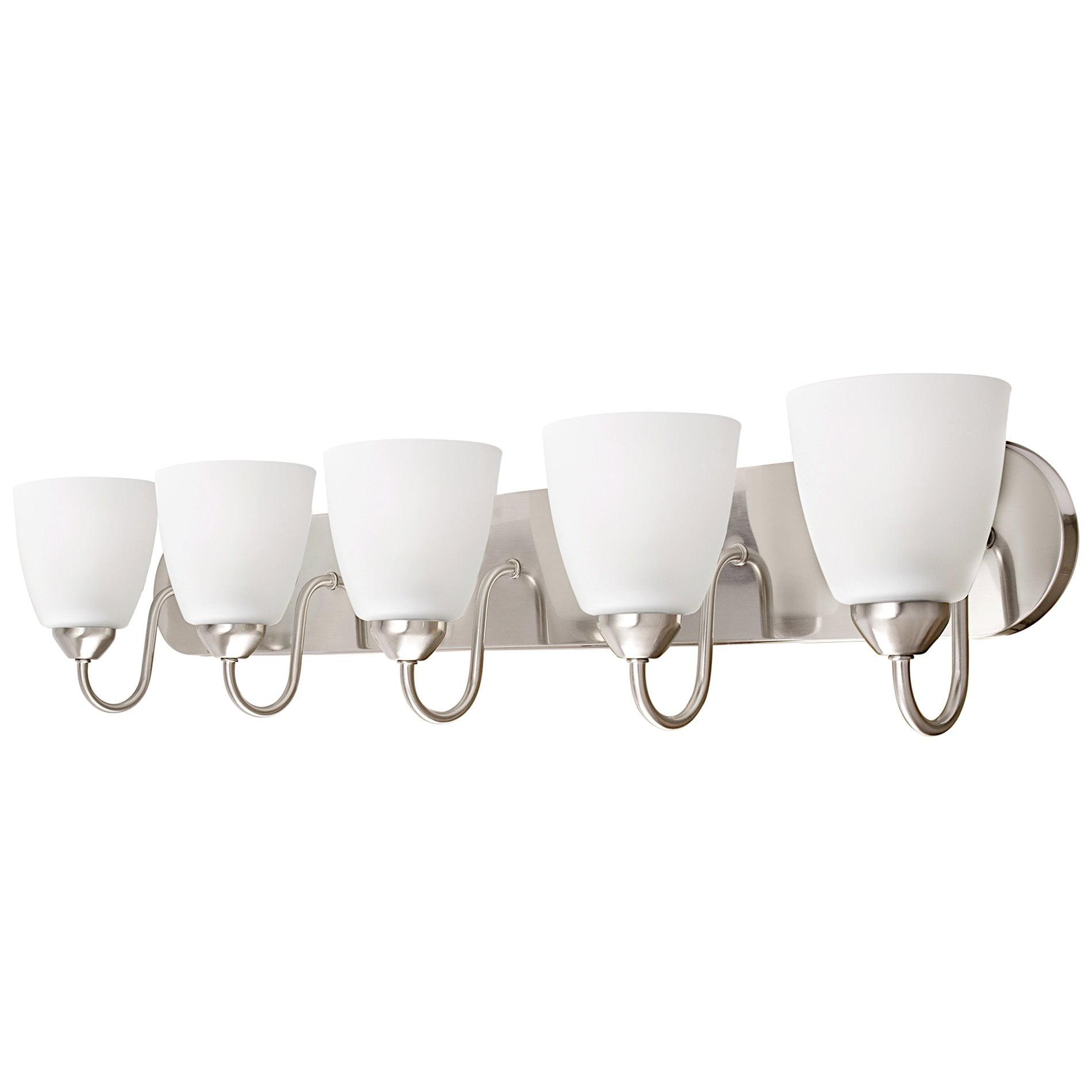 Sleek Brushed Nickel 5-Light Vanity Fixture with Frosted Glass Shades