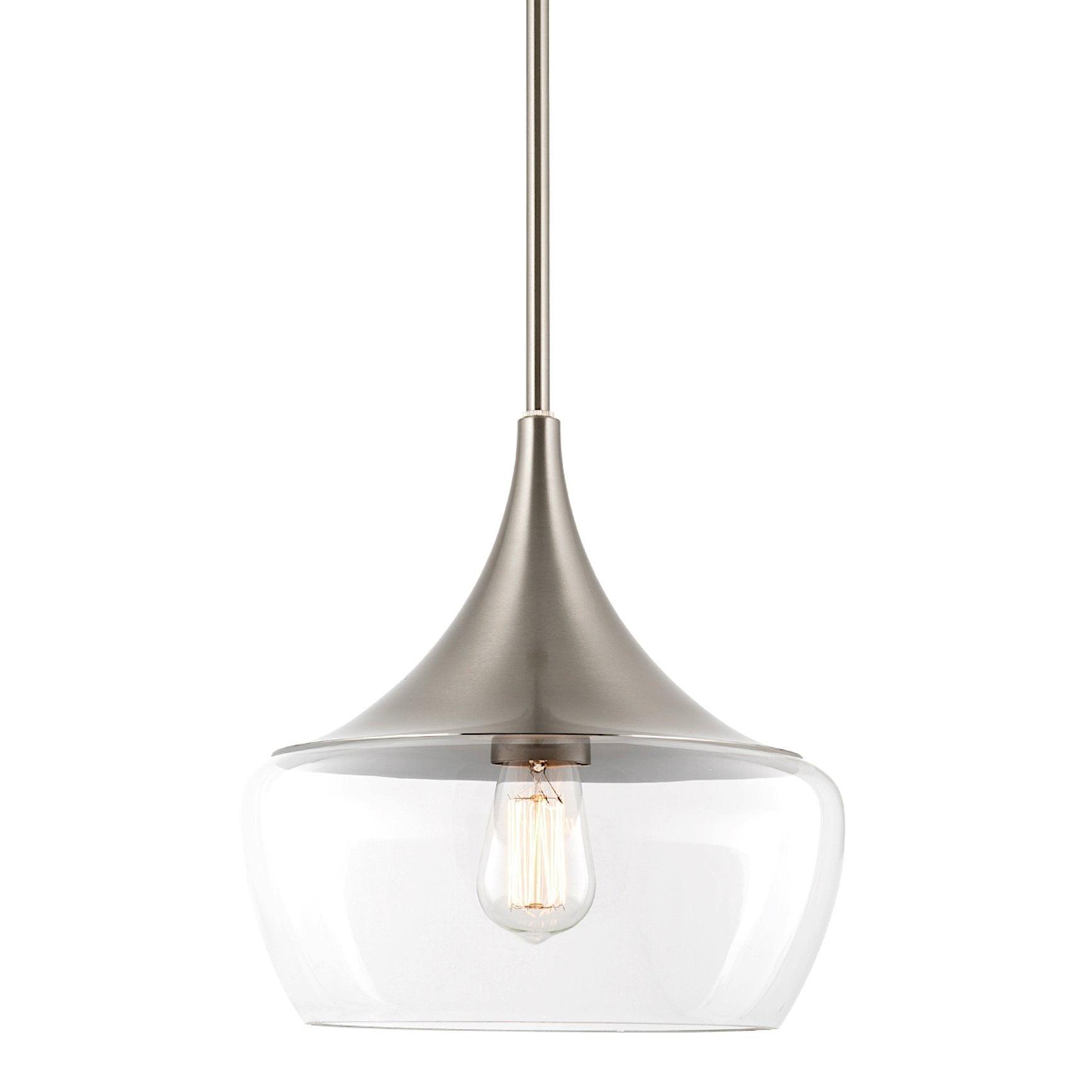 Ava 13" Brushed Nickel Schoolhouse Pendant with Clear Glass Shade