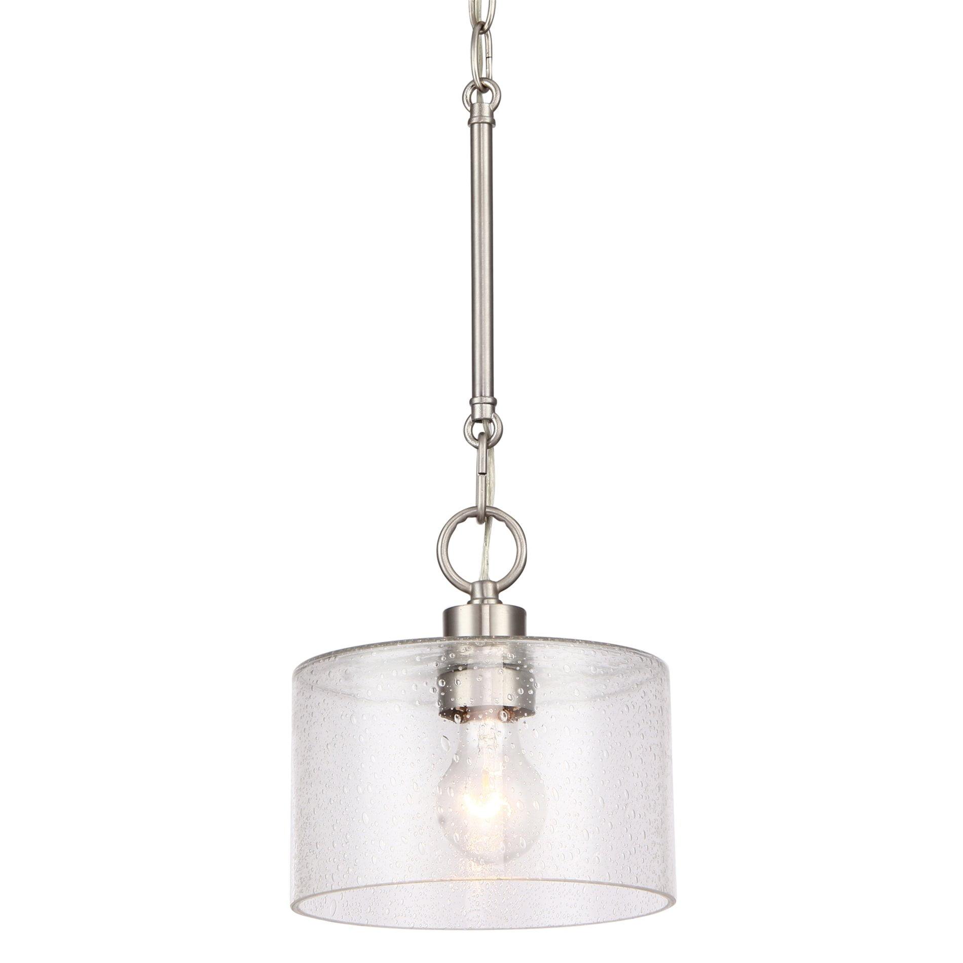 Brushed Nickel 17" Pendant Light with Seeded Glass Shade