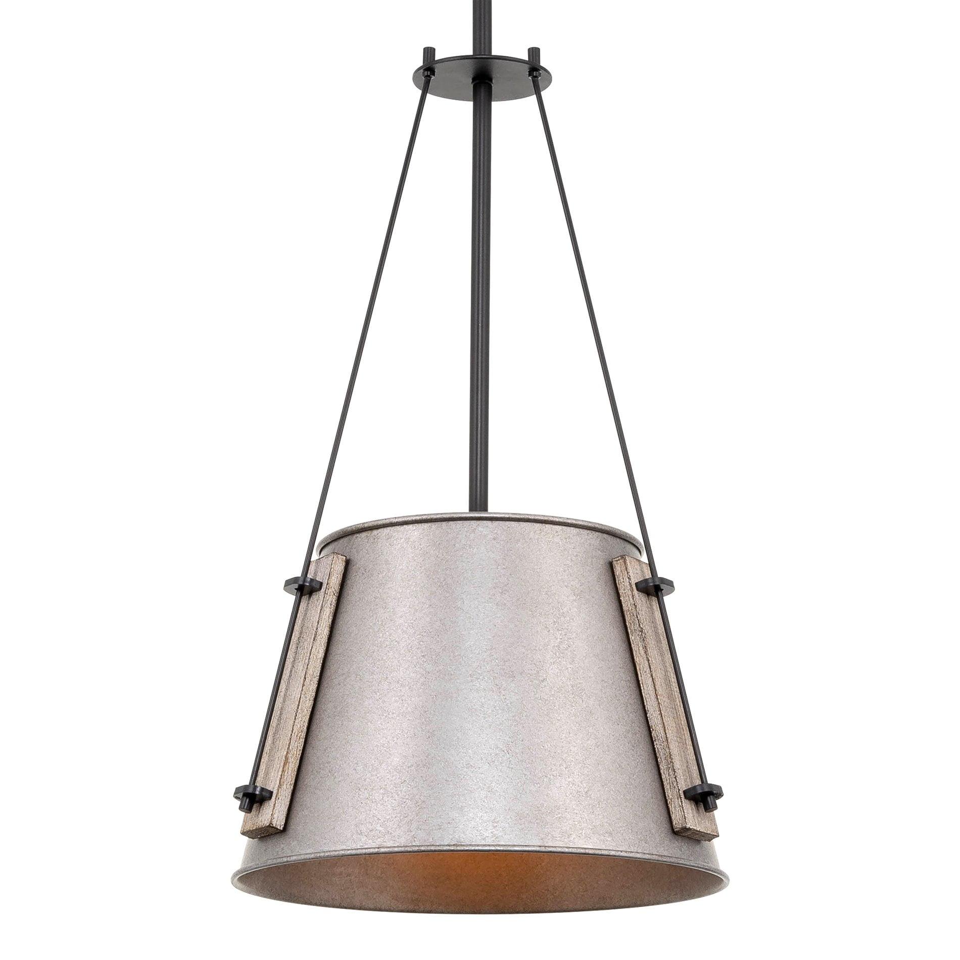 Industrial Matte Black and Galvanized Metal Pendant Light