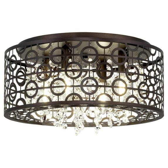 Kira Home Brielle 15" Chic 4-Light Crystal Flush Mount Chandelier + Round Metal Shade, Dimmable, Oil Rubbed Bronze