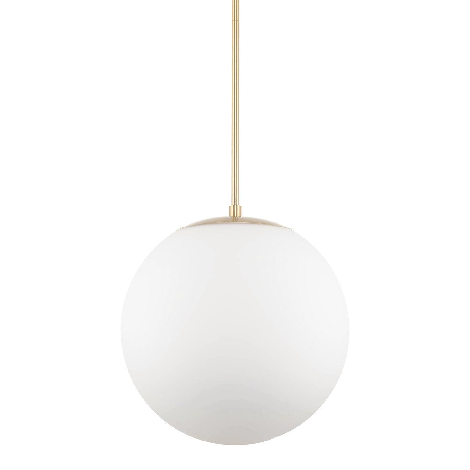 Kira Home Ceres 14" Mid-Century Modern Hanging Orb Pendant Light with Smooth Matte White Frosted Diffuser, Cool Brass