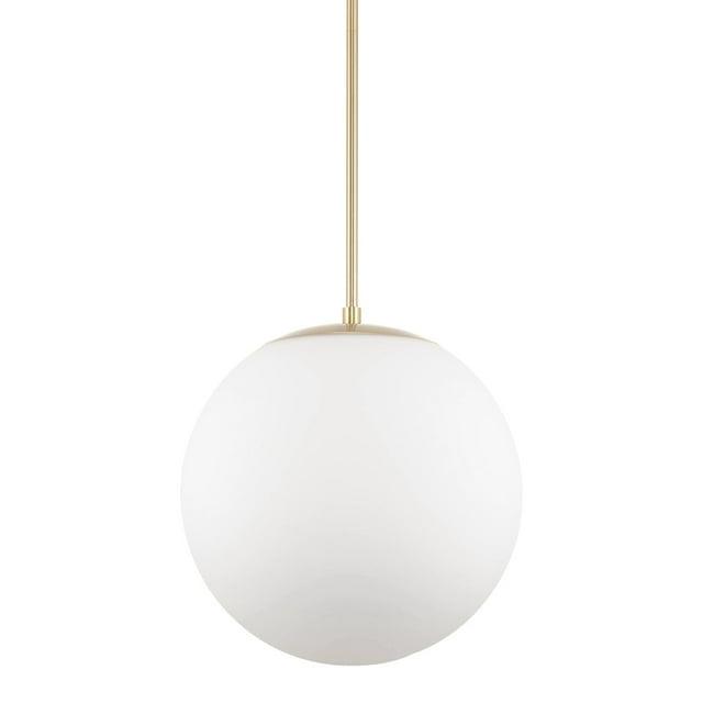 Kira Home Ceres 14" Mid-Century Modern Hanging Orb Pendant Light with Smooth Matte White Frosted Diffuser, Cool Brass