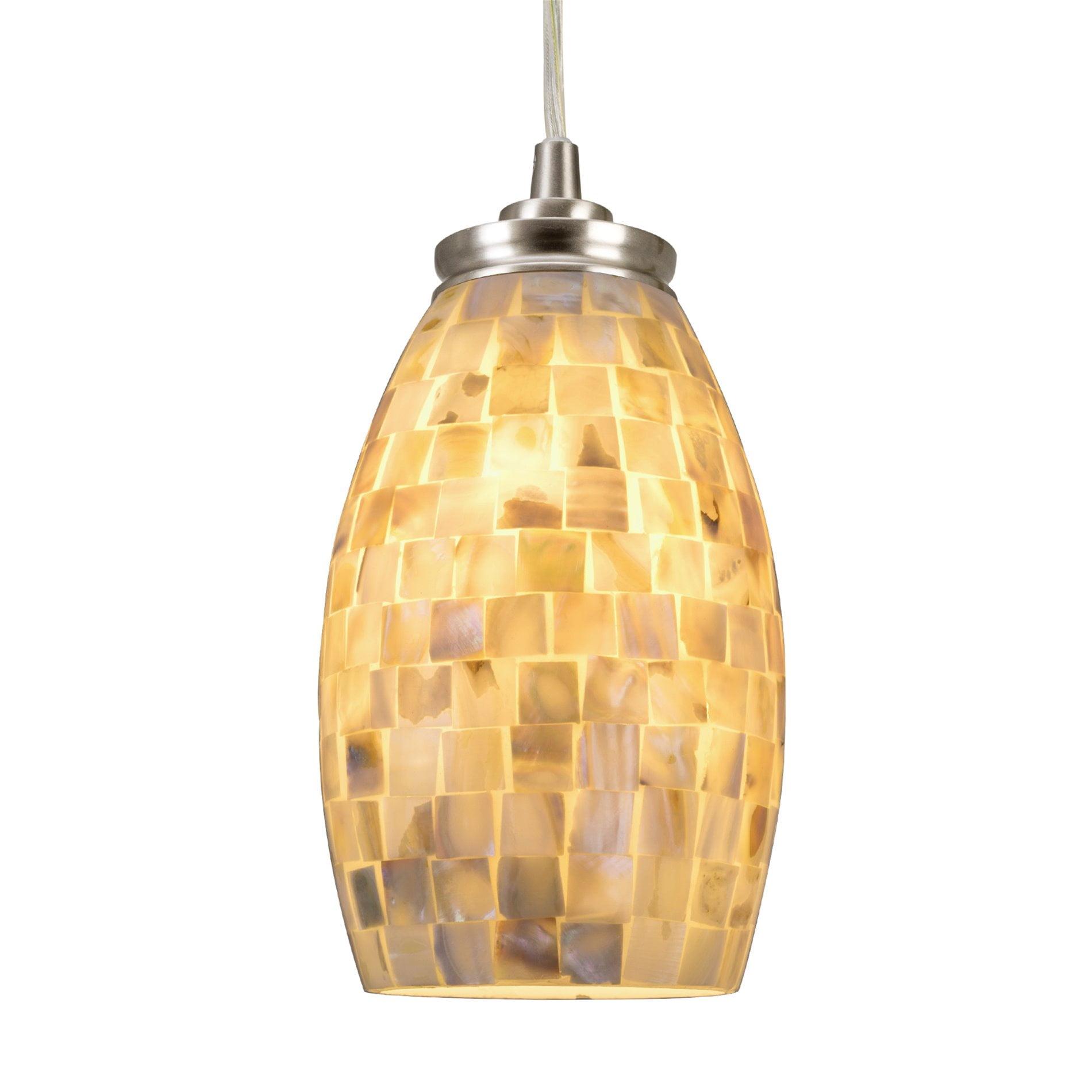 9" Brushed Nickel Mini Pendant Light with Mosaic Shell Glass