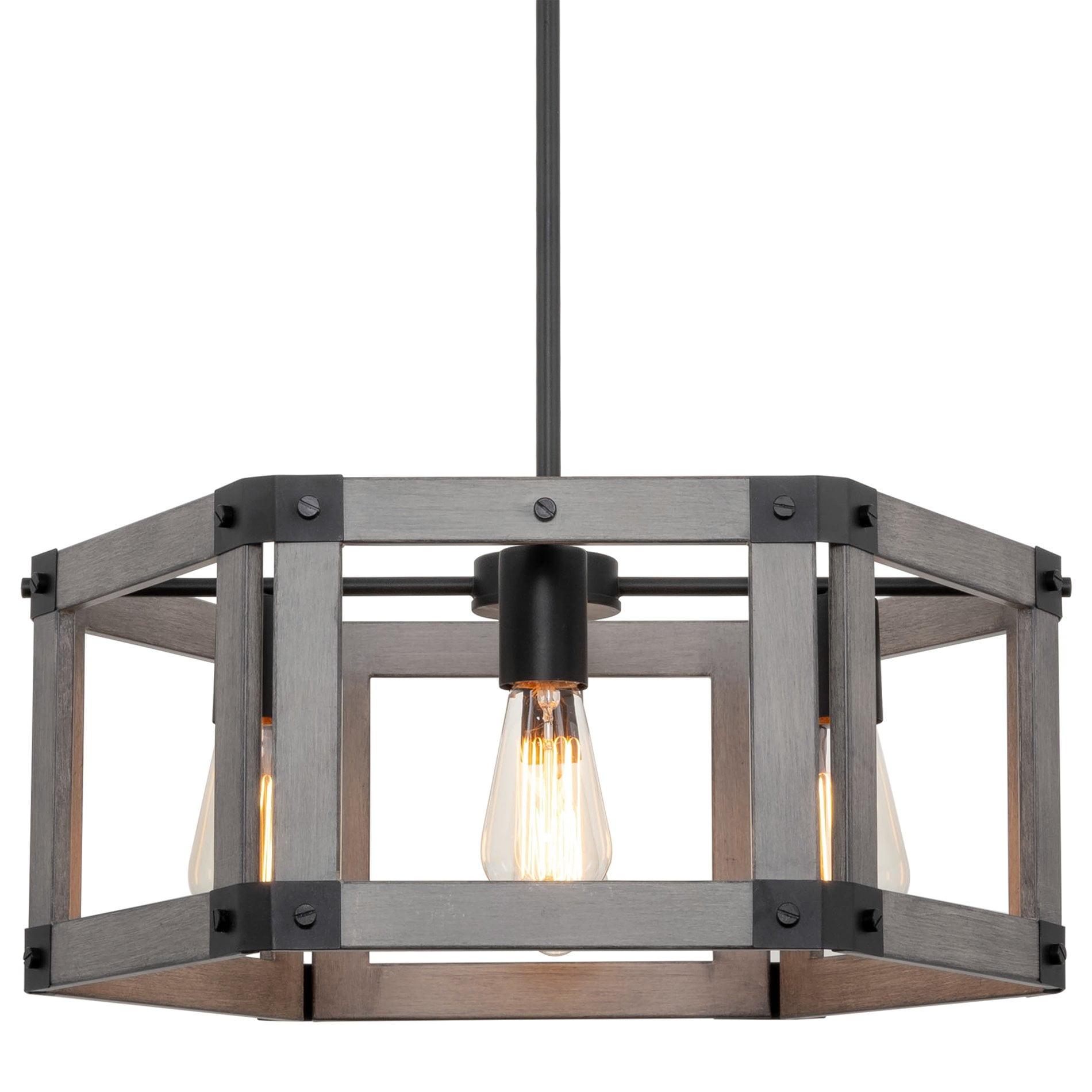 Dalton 20" Black and Gray Oak Hexagon Drum Chandelier