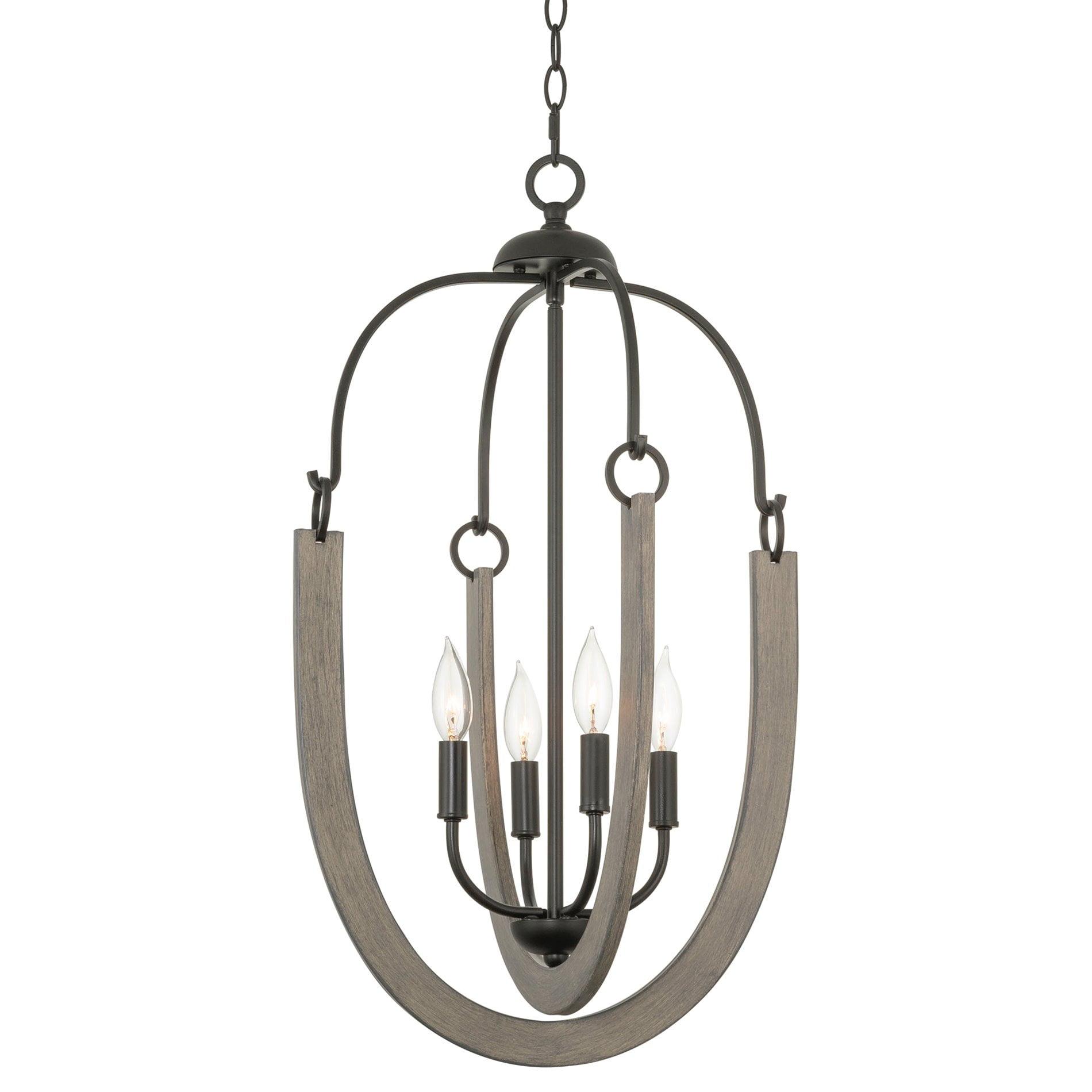 Kira Home Daphne 28" 4-Light Farmhouse Pendant Light, Gray Oak Wood Style + Black Finish
