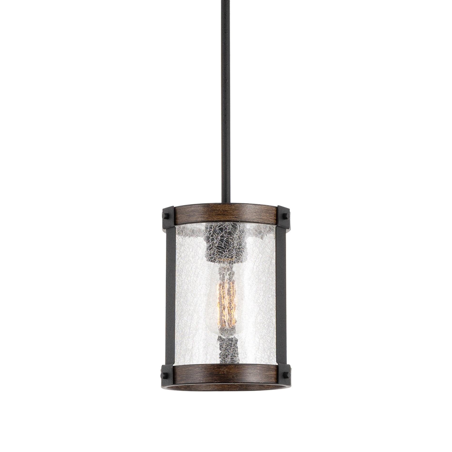 Hadley 9" Modern Farmhouse Crackled Glass Pendant Light, Textured Black