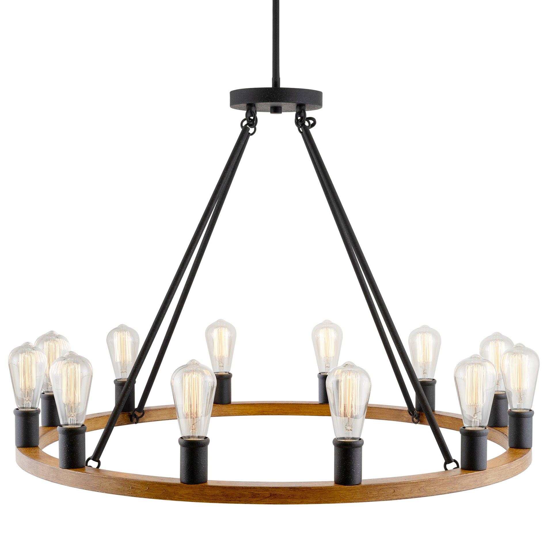 Jericho 36" Black and Wood Farmhouse Chandelier