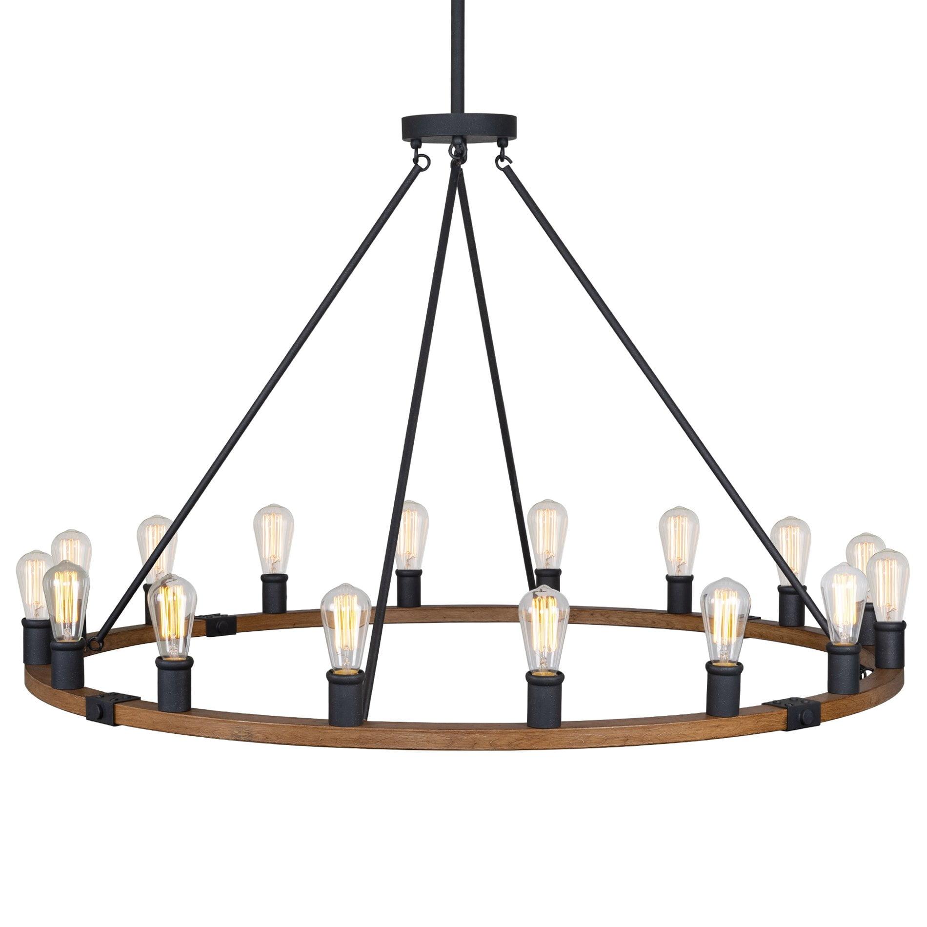 Jericho 48" Black and Oak Wagon Wheel Chandelier