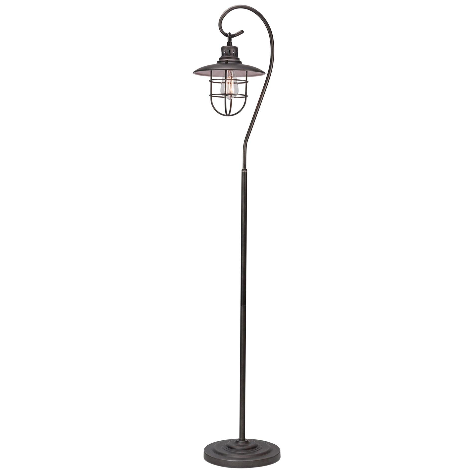 58" Black Industrial Floor Lamp with Metal Cage Shade