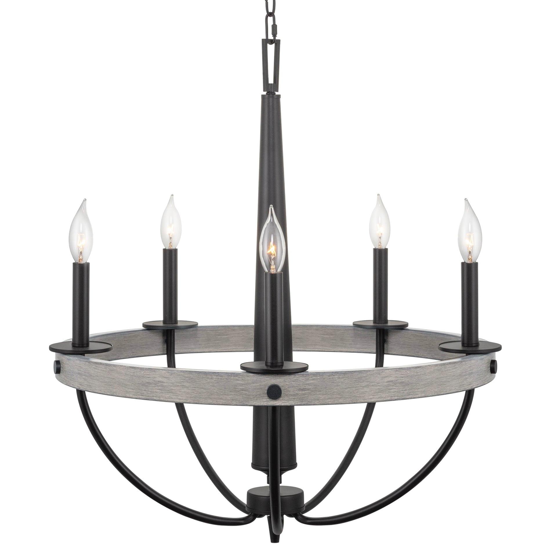 Maverick 27" Gray Oak Wood Style and Black 5-Light Farmhouse Chandelier