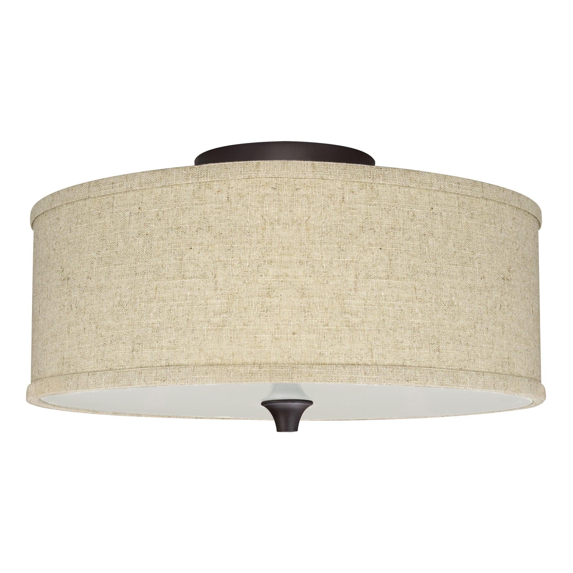 Modern Elegance 14" Bronze Flush Mount with Beige Linen Shade