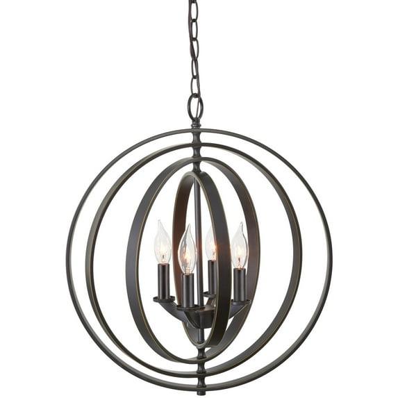 Kira Home Orbits 21" Farmhouse Orb/Globe Pendant Chandelier, Pivoting Interlocking Rings, Adjustable Height, Hand