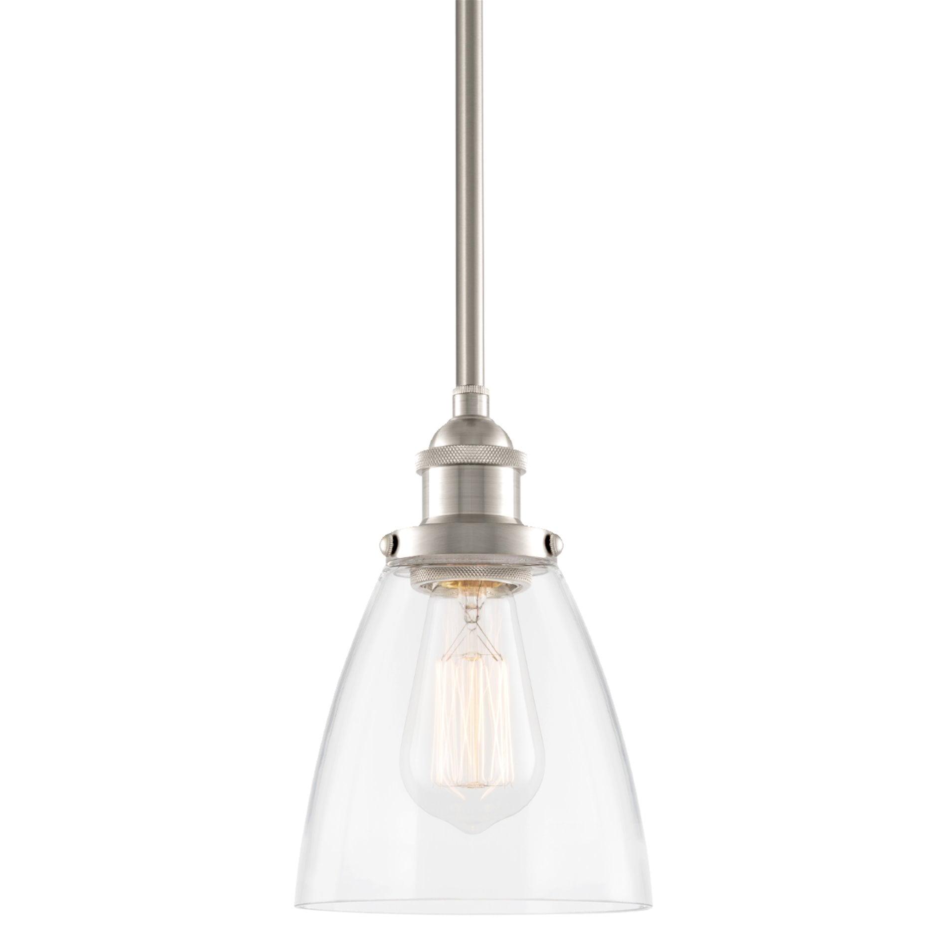 Porter 8" Mini Industrial Pendant Light with Clear Glass Shade, Brushed Nickel