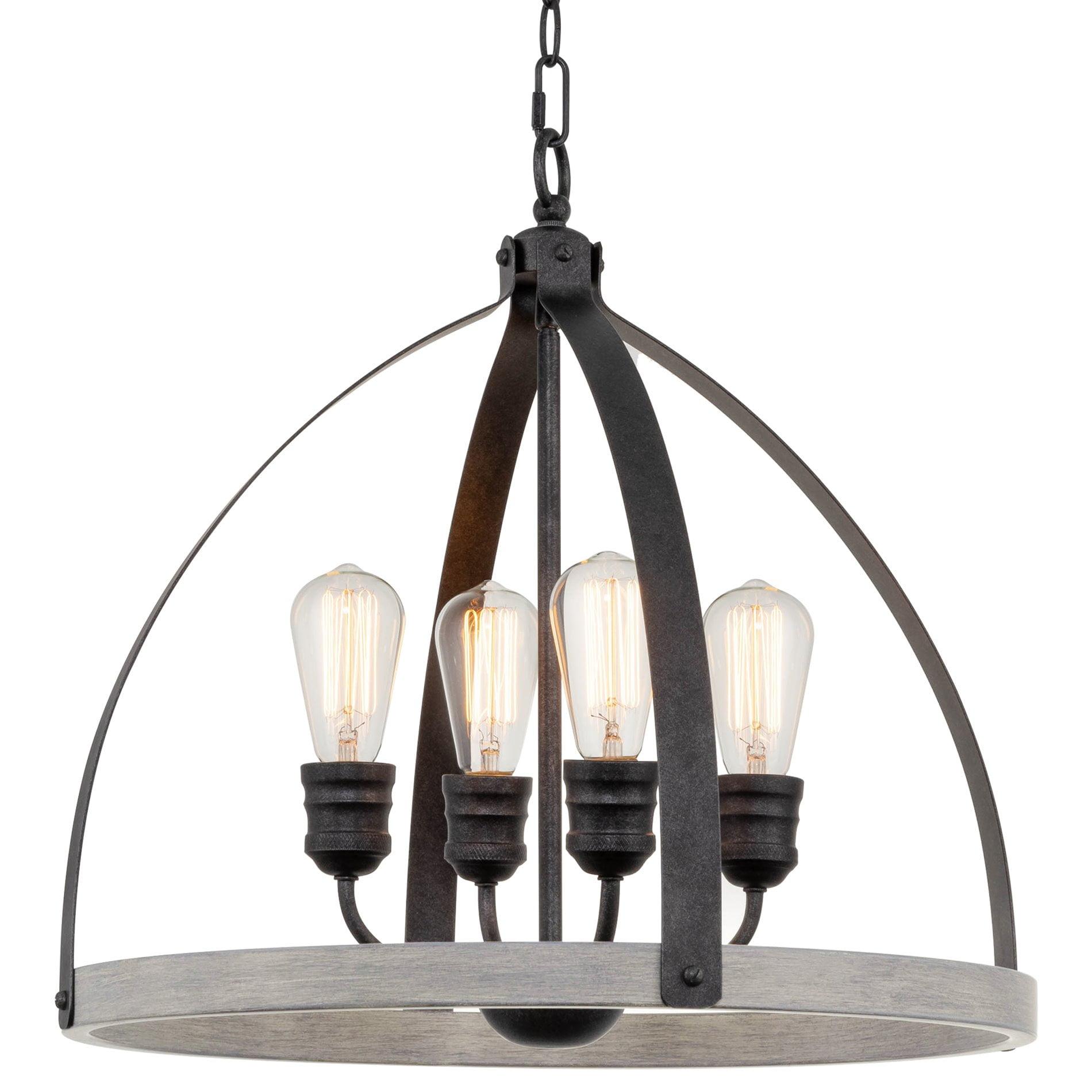 Selma 20" Black and Gray Oak Cage Pendant Light