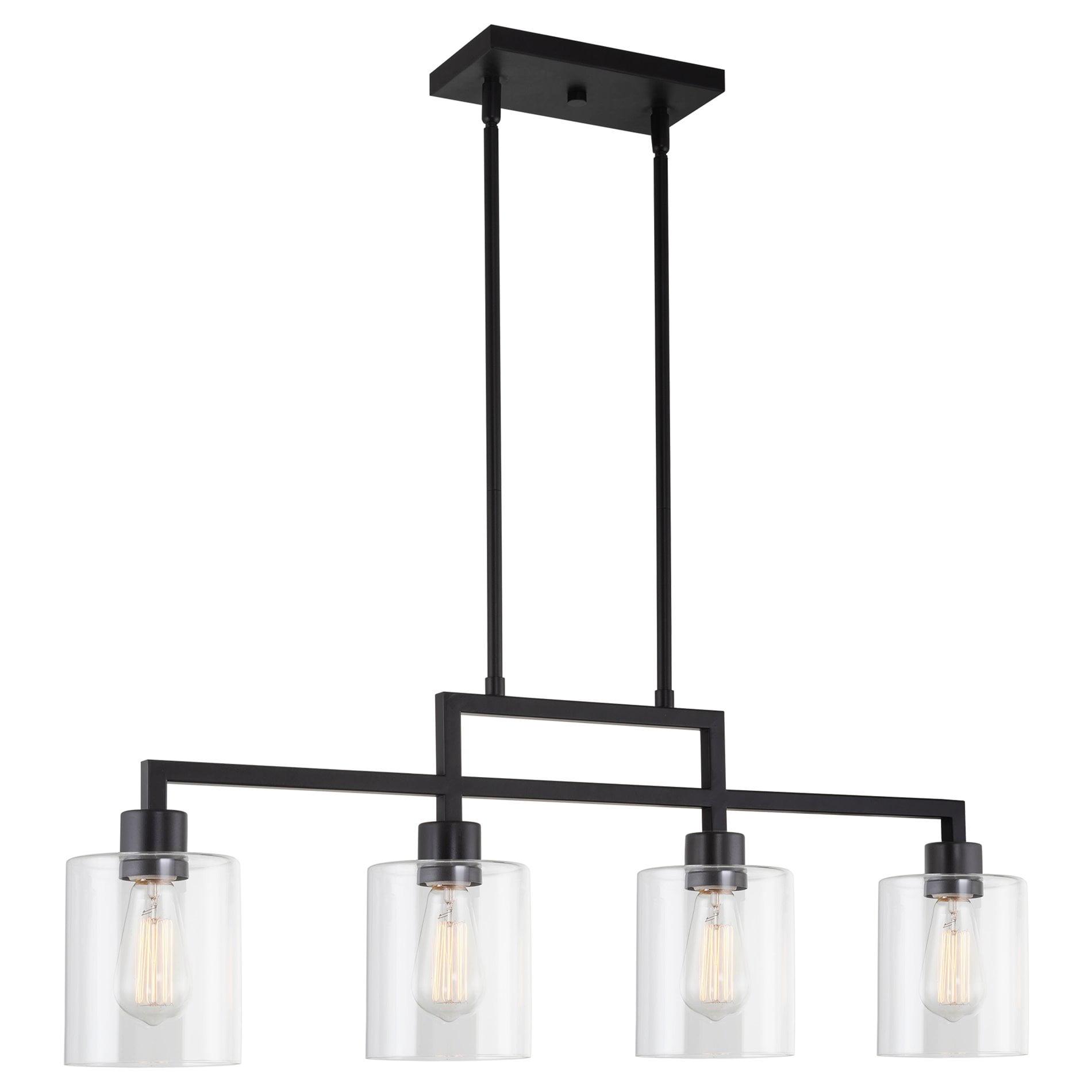 Kira Home Stratford 34" 4-Light Farmhouse Island Light + Glass Shades, Adjustable Hanging Height, Black
