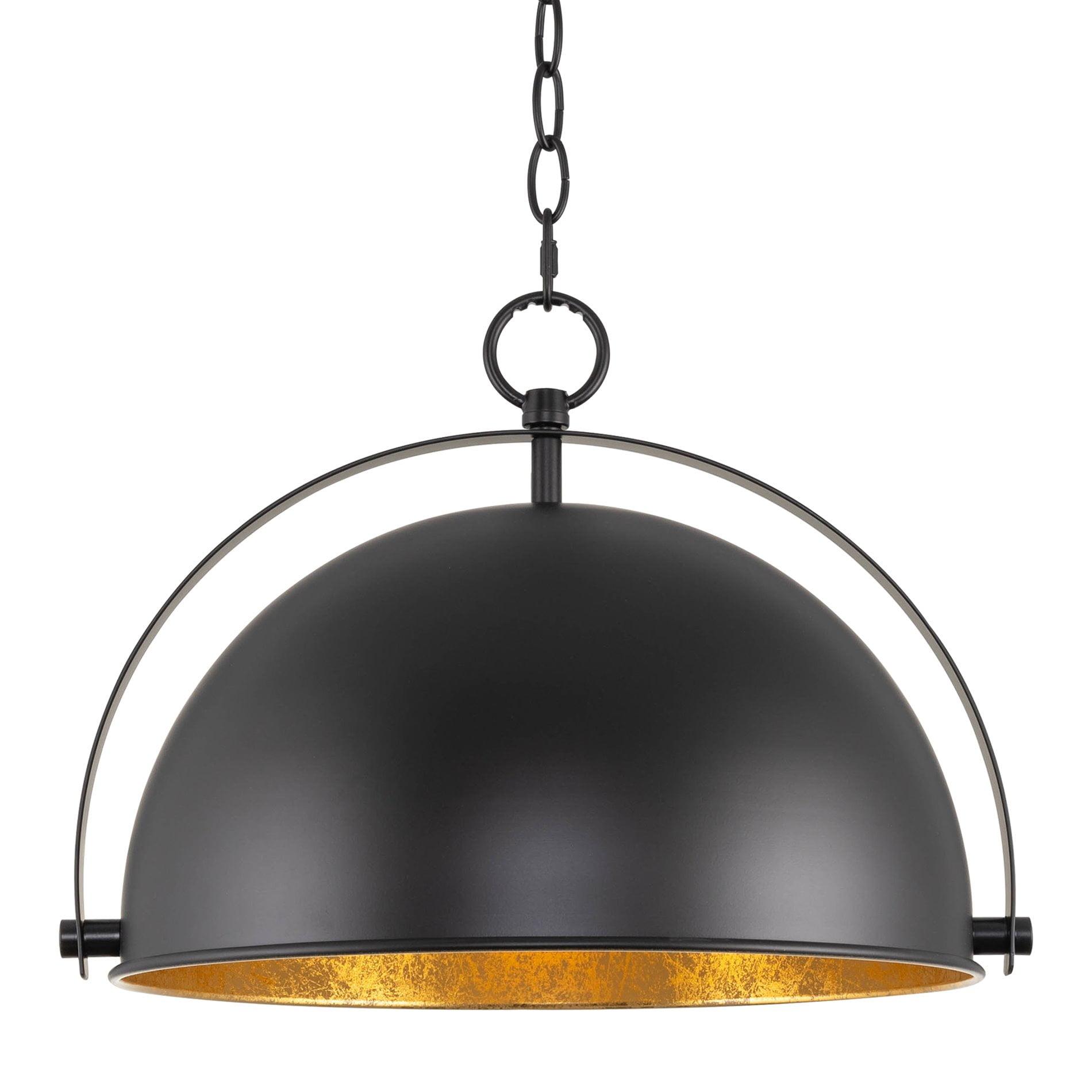 Sulis 14.5" Black Metal Dome Pendant Light with Gold Accents