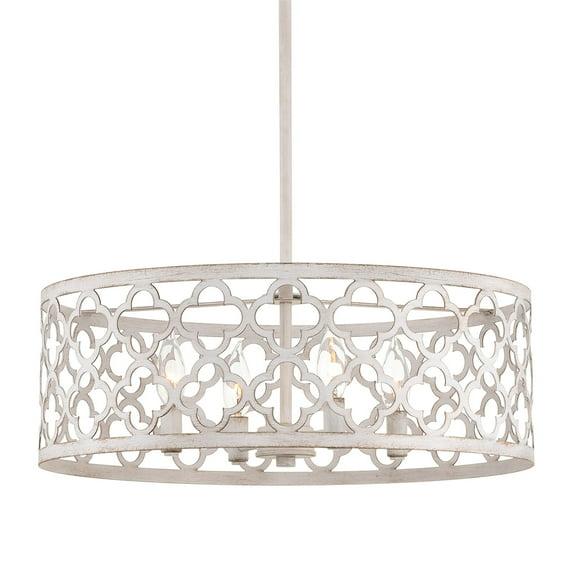 Kira Home Sutton 20" 4-Light Modern Chandelier, Metal Quatrefoil Drum Shade, Antique White Finish
