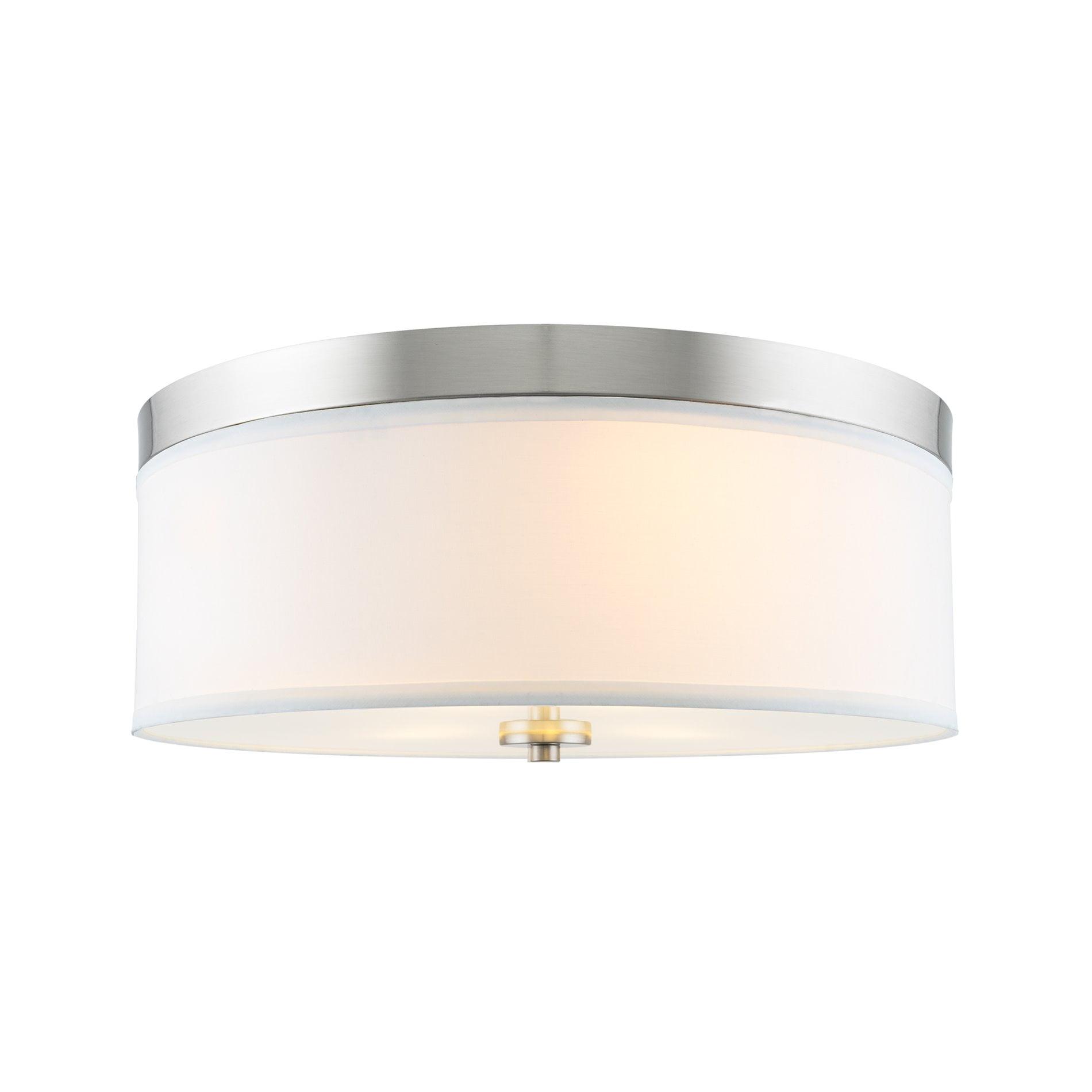 Brushed Nickel 15" Modern Drum Flush Mount with White Fabric Shade