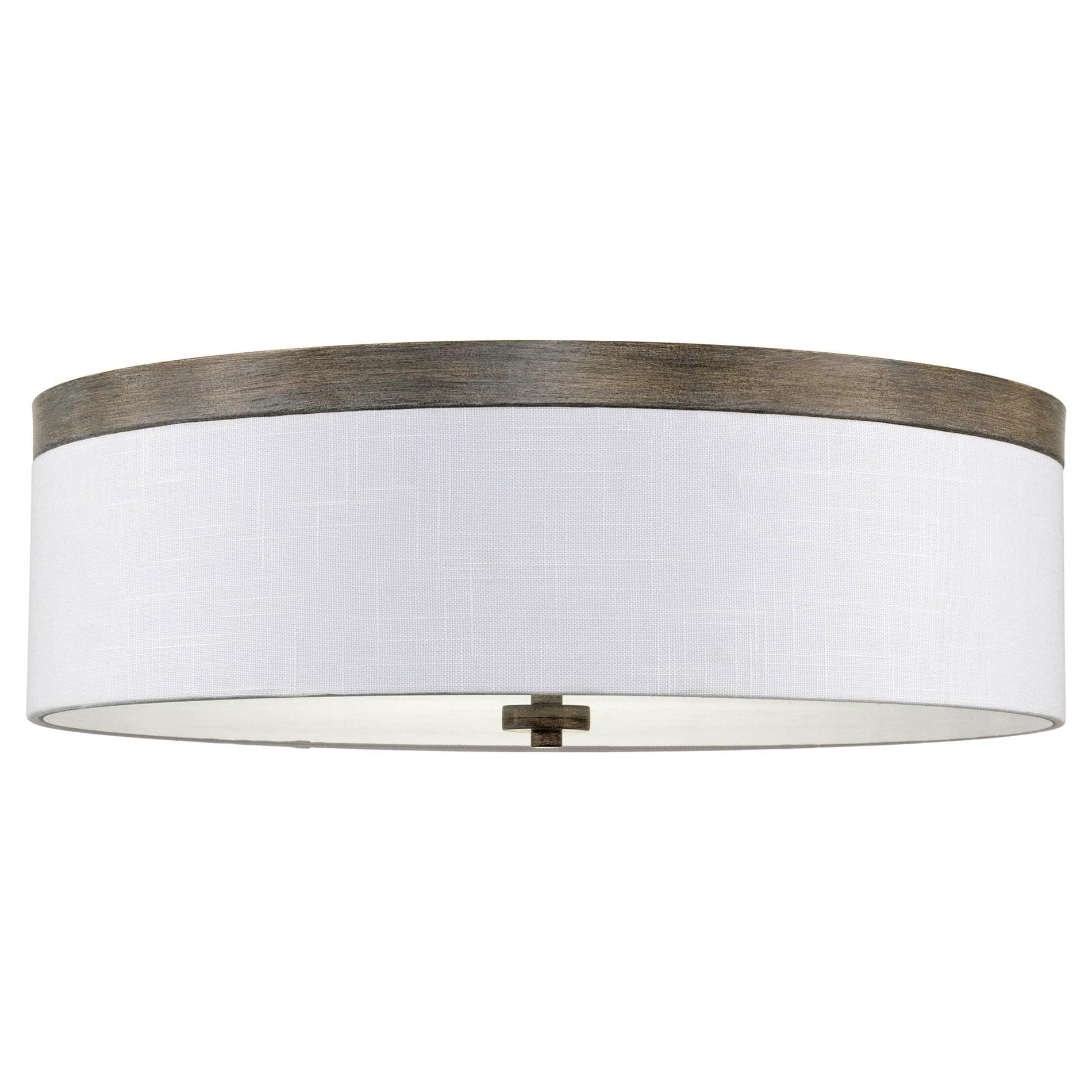 Walker 20" Gray Oak Wood Style 3-Light Flush Mount with White Linen Shade