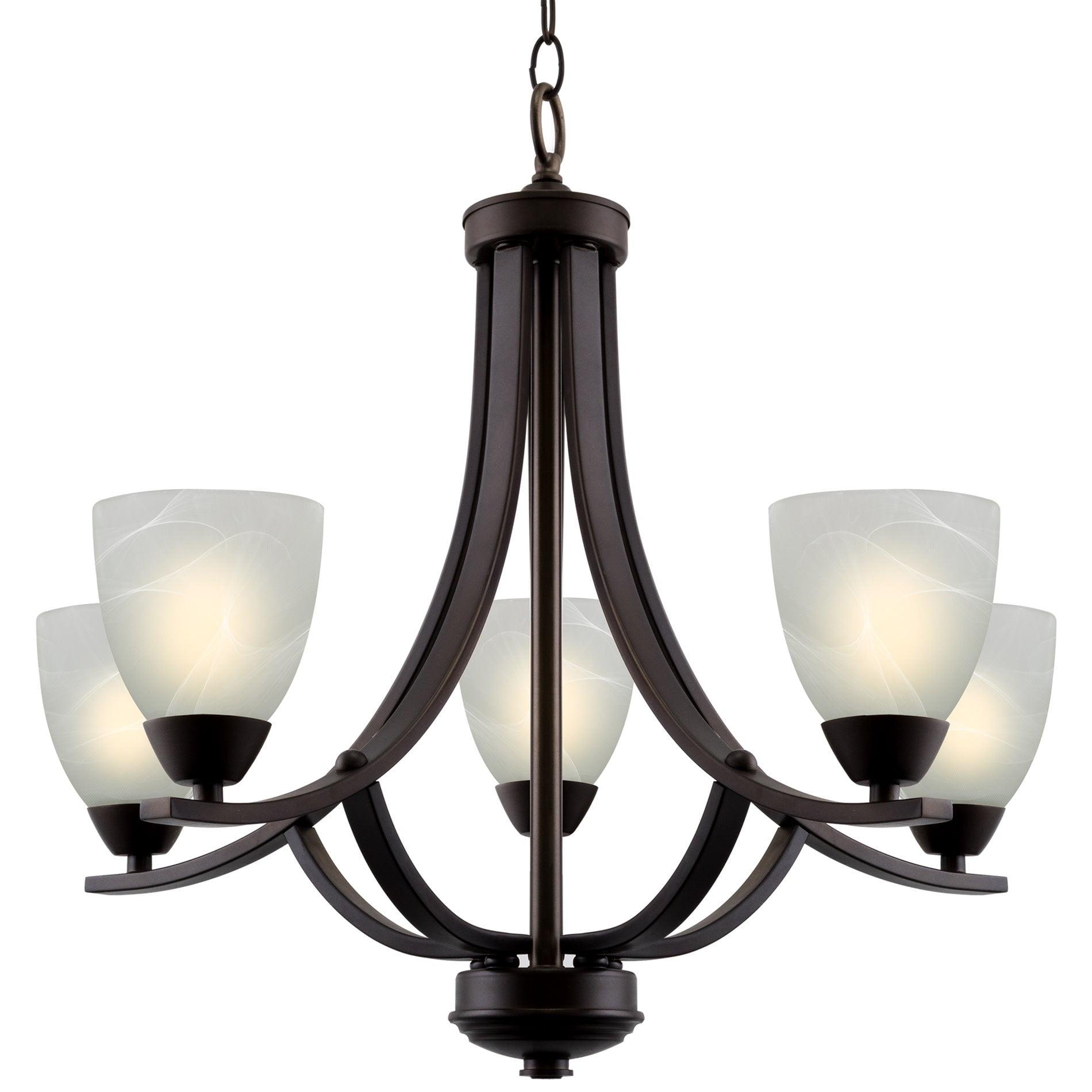 Weston 24" Oil Rubbed Bronze 5-Light Chandelier with Alabaster Glass Shades