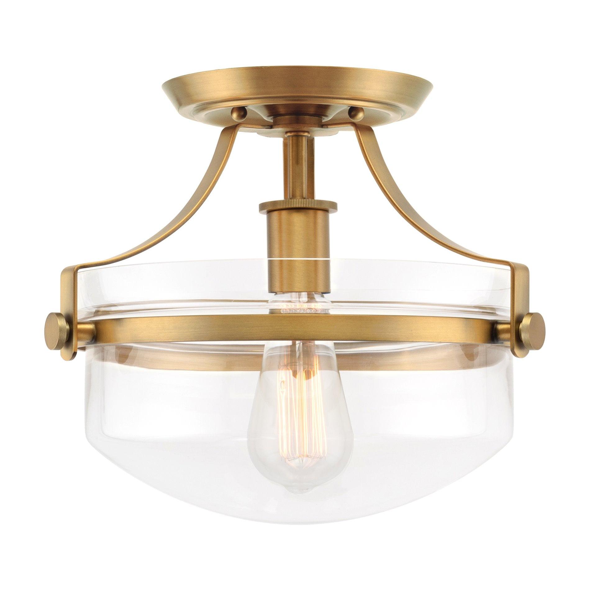 Elegant Warm Brass 12" Flush Mount Ceiling Light with Clear Glass Bowl