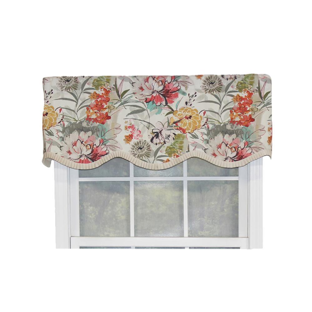 RLF Home Floral Cotton Ruffled 50'' W Window Valance in Ivory