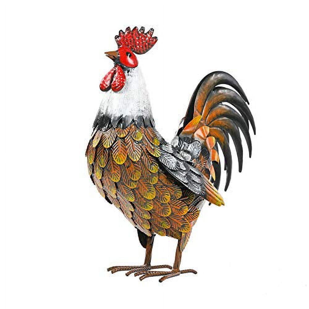 Hand-Painted Metal Rooster Garden Sculpture, 14" Tall