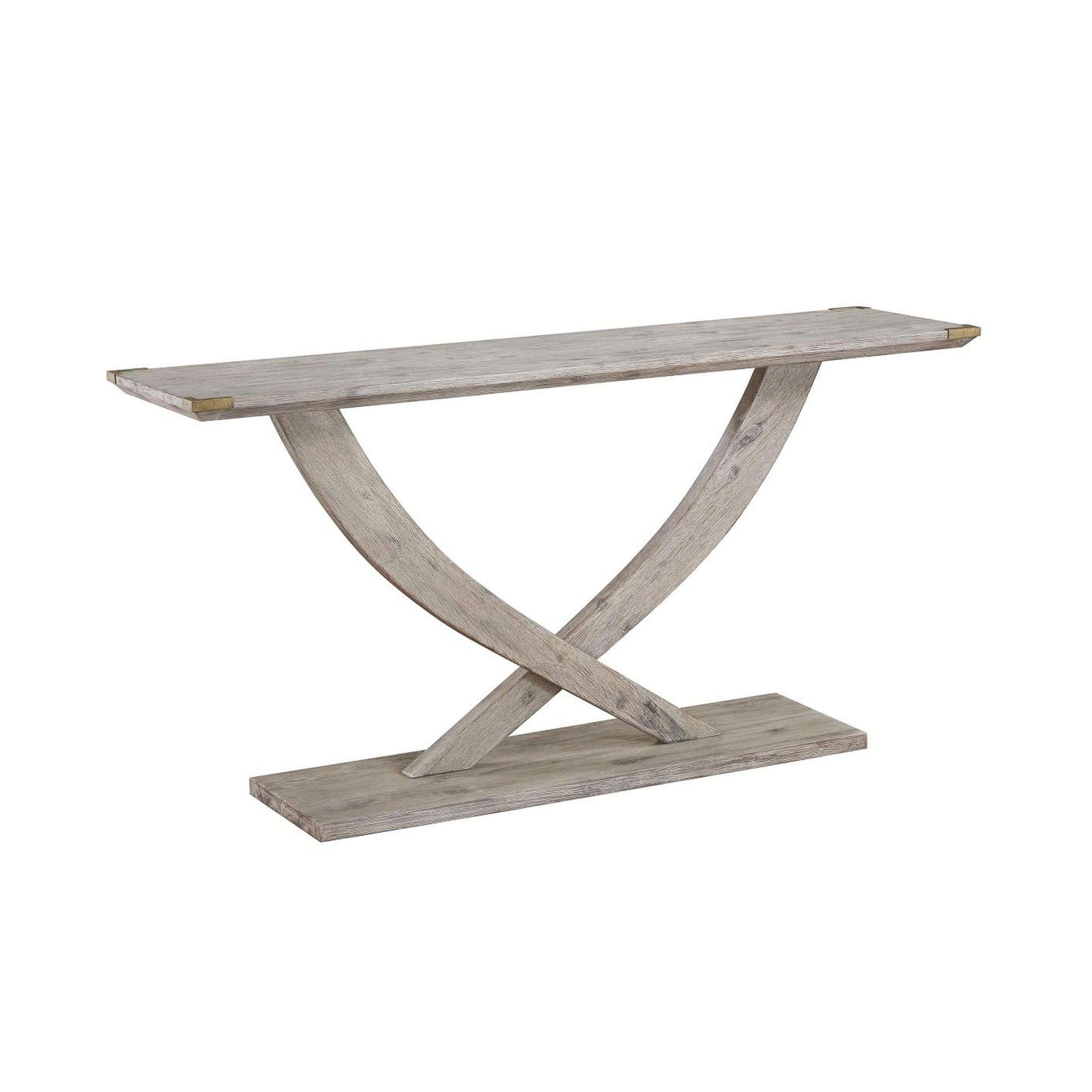 Farmhouse Acacia Wood Console Table with Cross Legs, Light Barnwood Gray