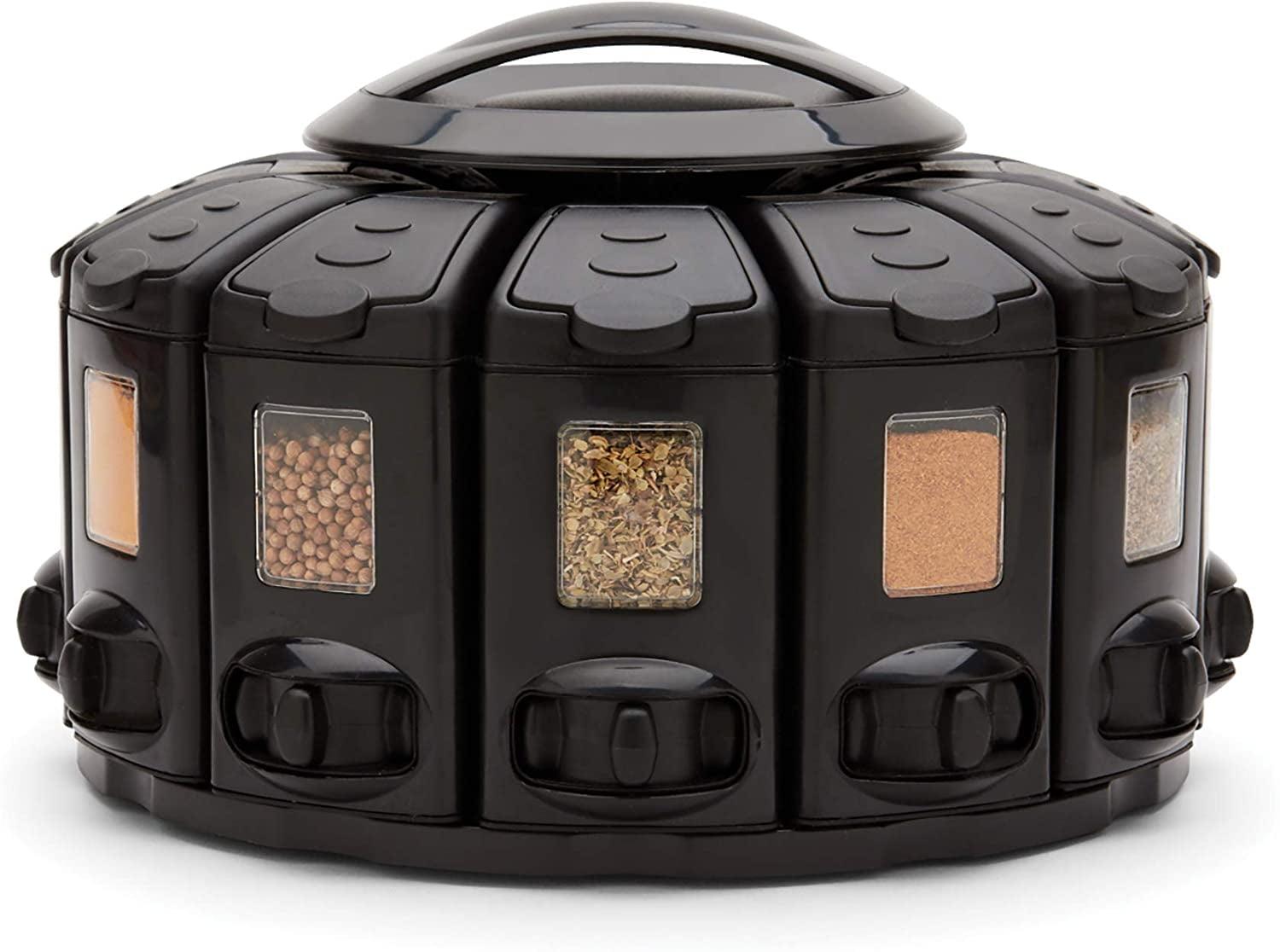 Black Revolving Countertop Spice Carousel with Auto-Measure