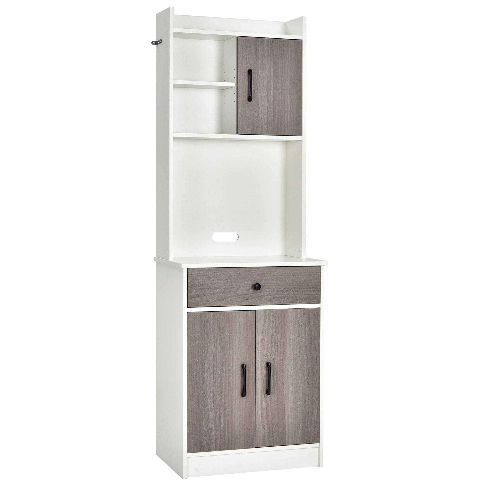 White and Gray Tall Kitchen Pantry Cabinet with Adjustable Shelves