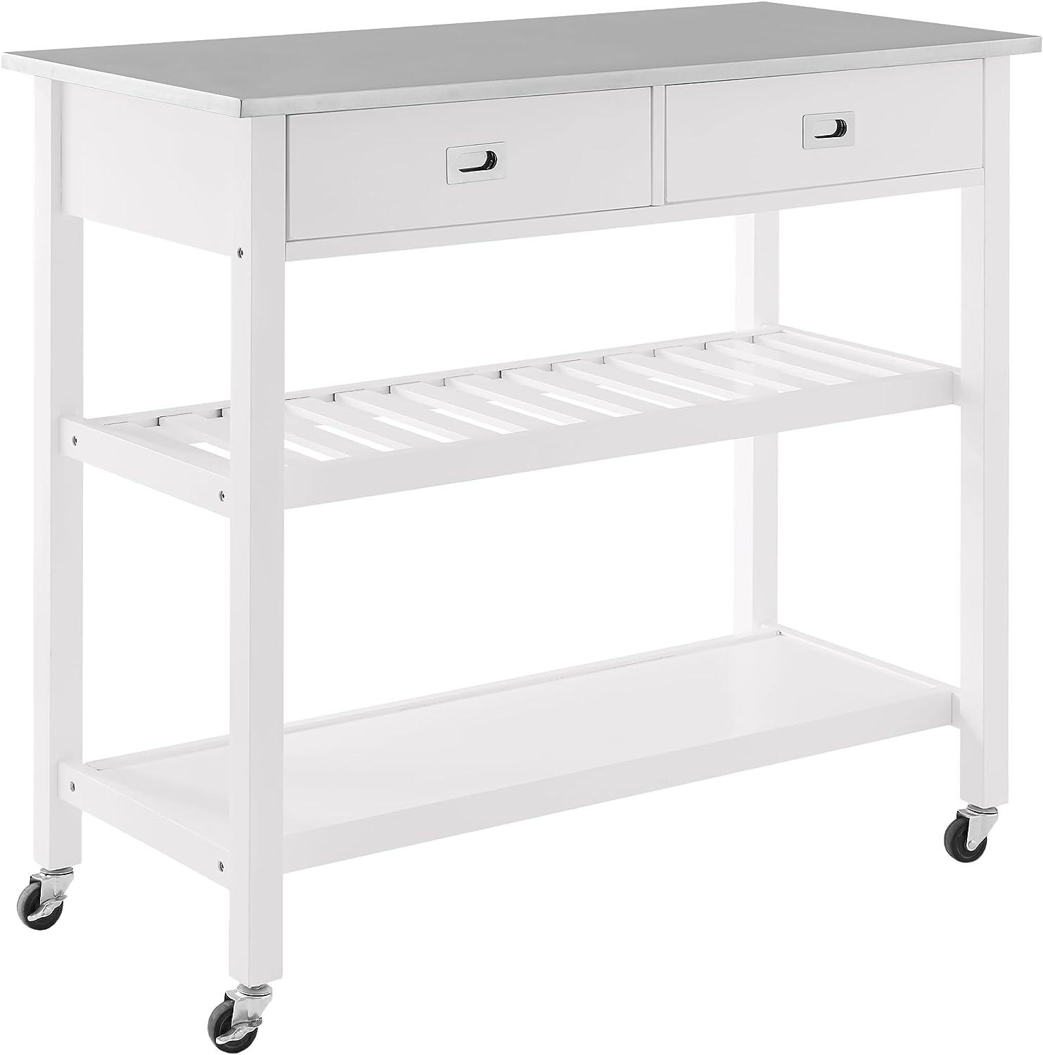 White Stainless Steel Top Kitchen Cart with Wine Rack