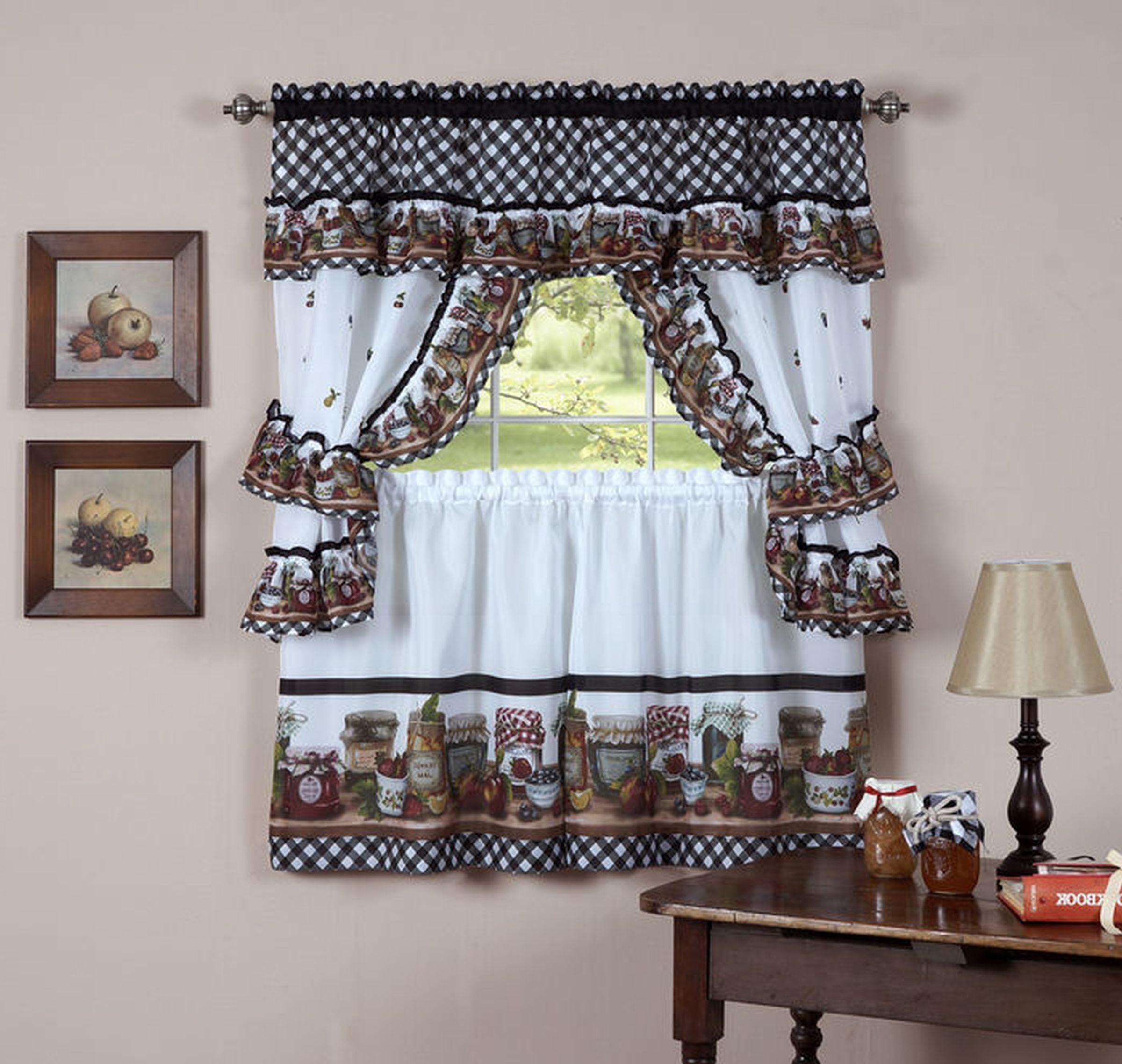 Black and White Gingham Mason Jars Cotton Polyester Tier Curtain Set