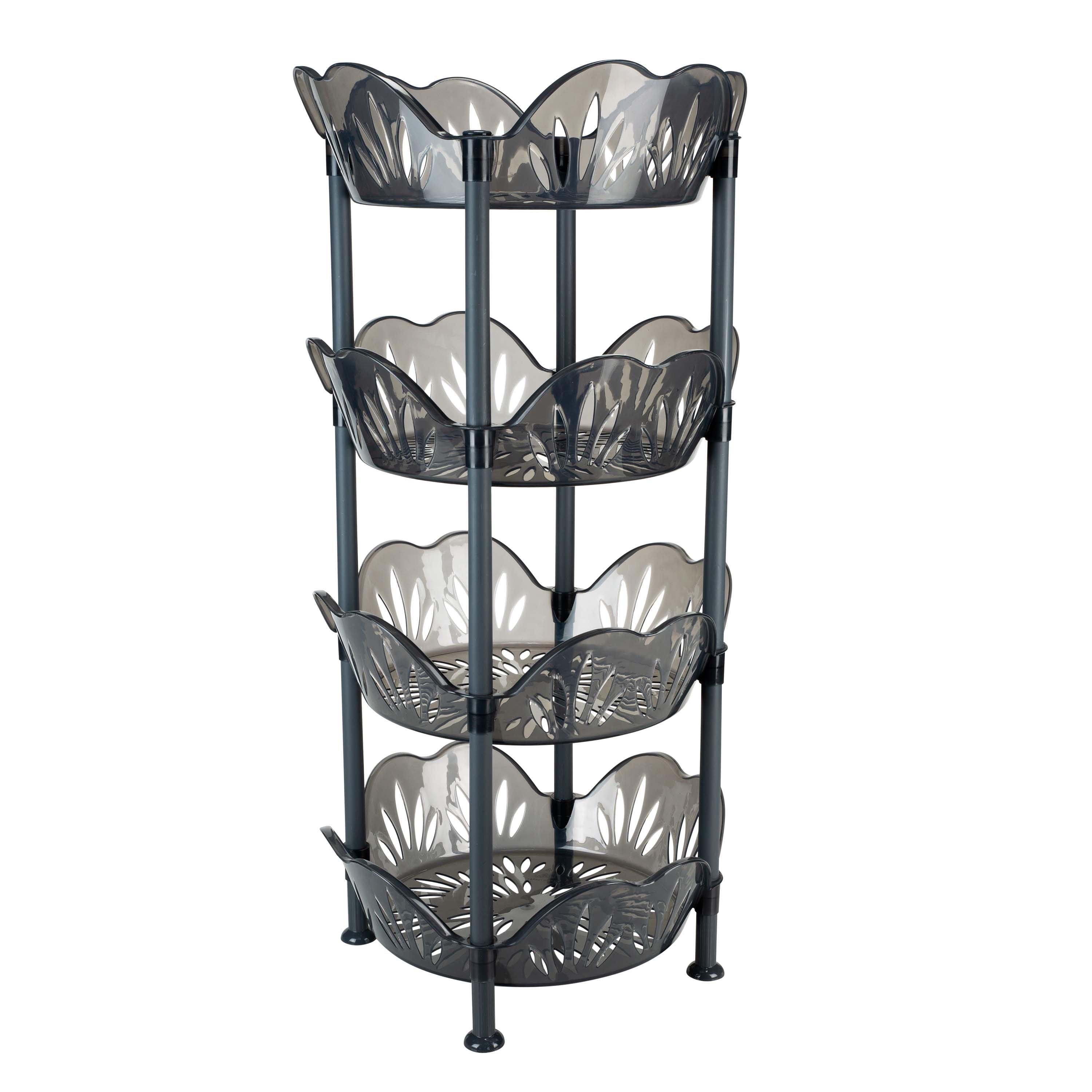 Gray 4-Tier Plastic Floral Basket Storage Shelf