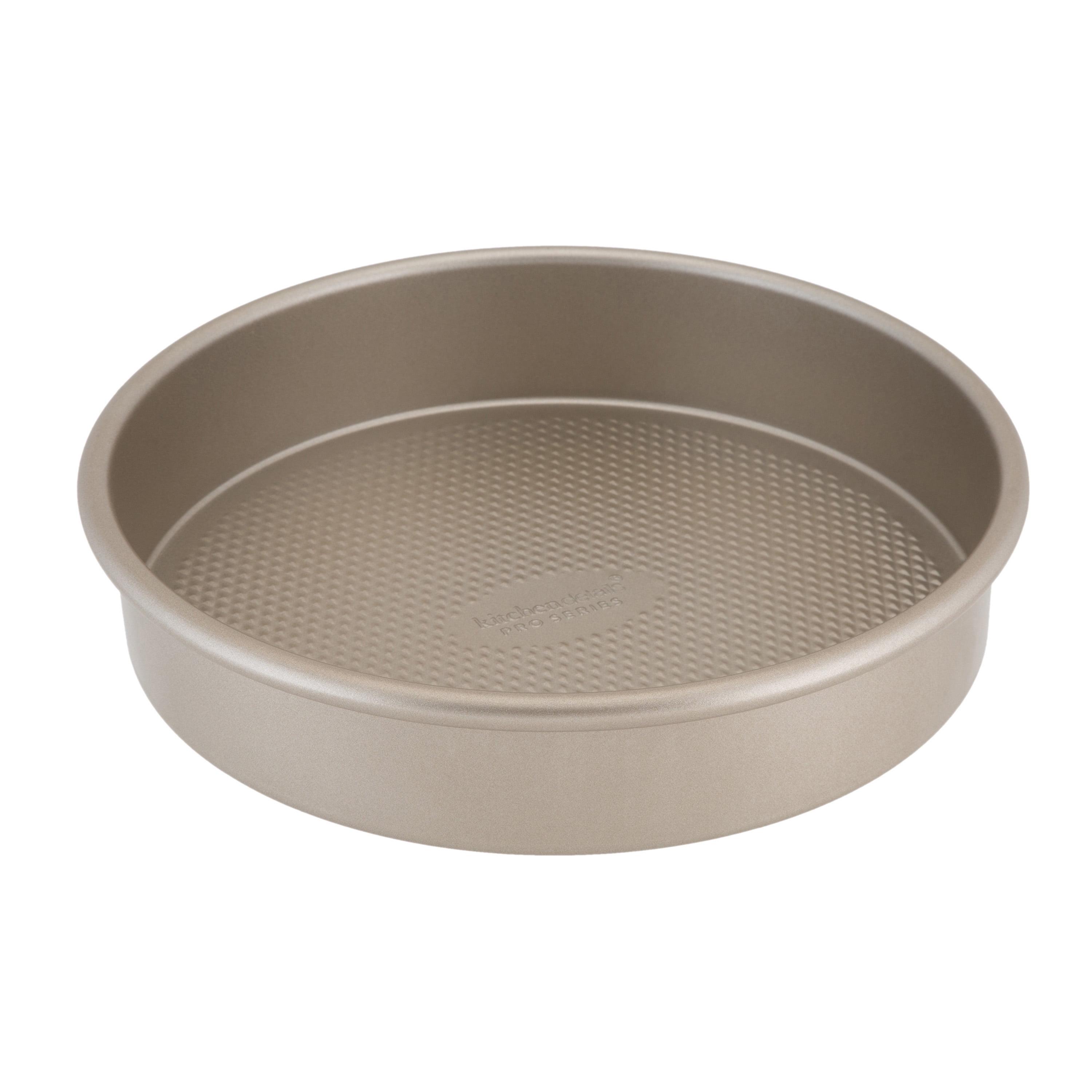 Gold 9.5" Nonstick Round Steel Cake Pan with Textured Base