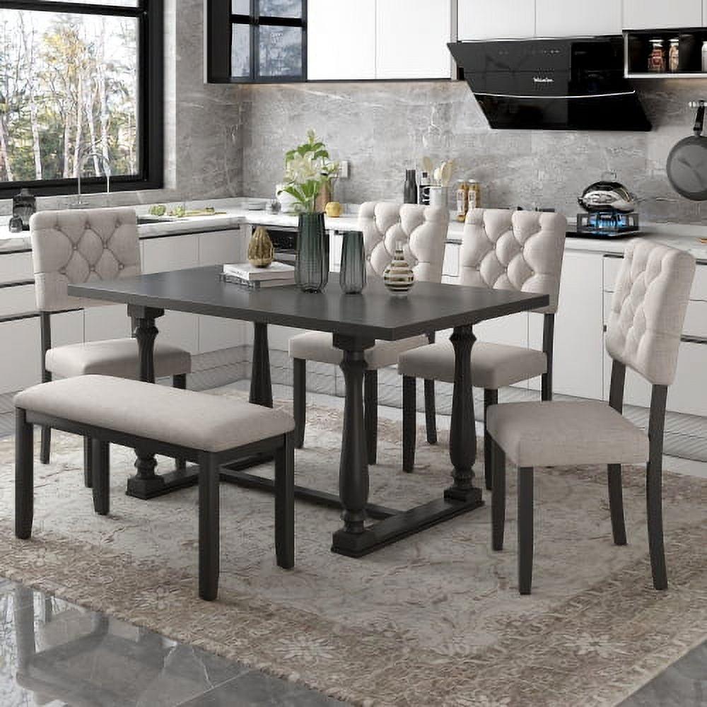 Gray Rectangular Wood Dining Set with 4 Chairs and Bench