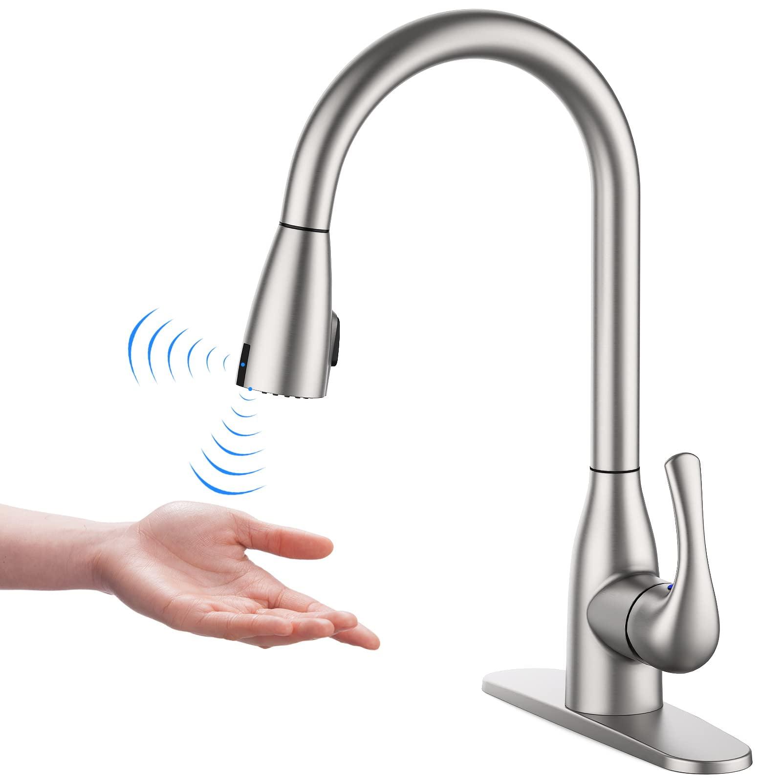 Brushed Nickel Touchless Kitchen Faucet with Pull Down Sprayer