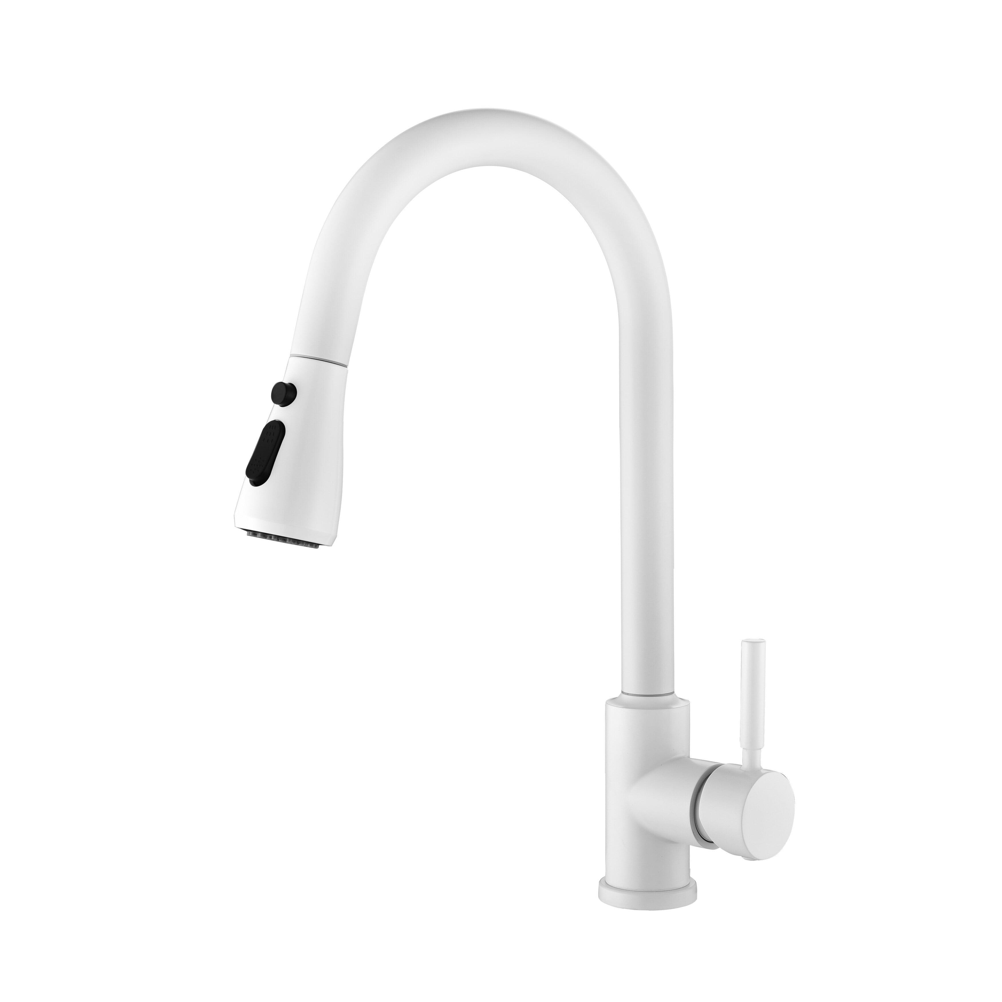 White Kitchen Bar Faucet with Pull Down Sprayer for Sink, Single Handle,Stream, Spray, Pause Mode