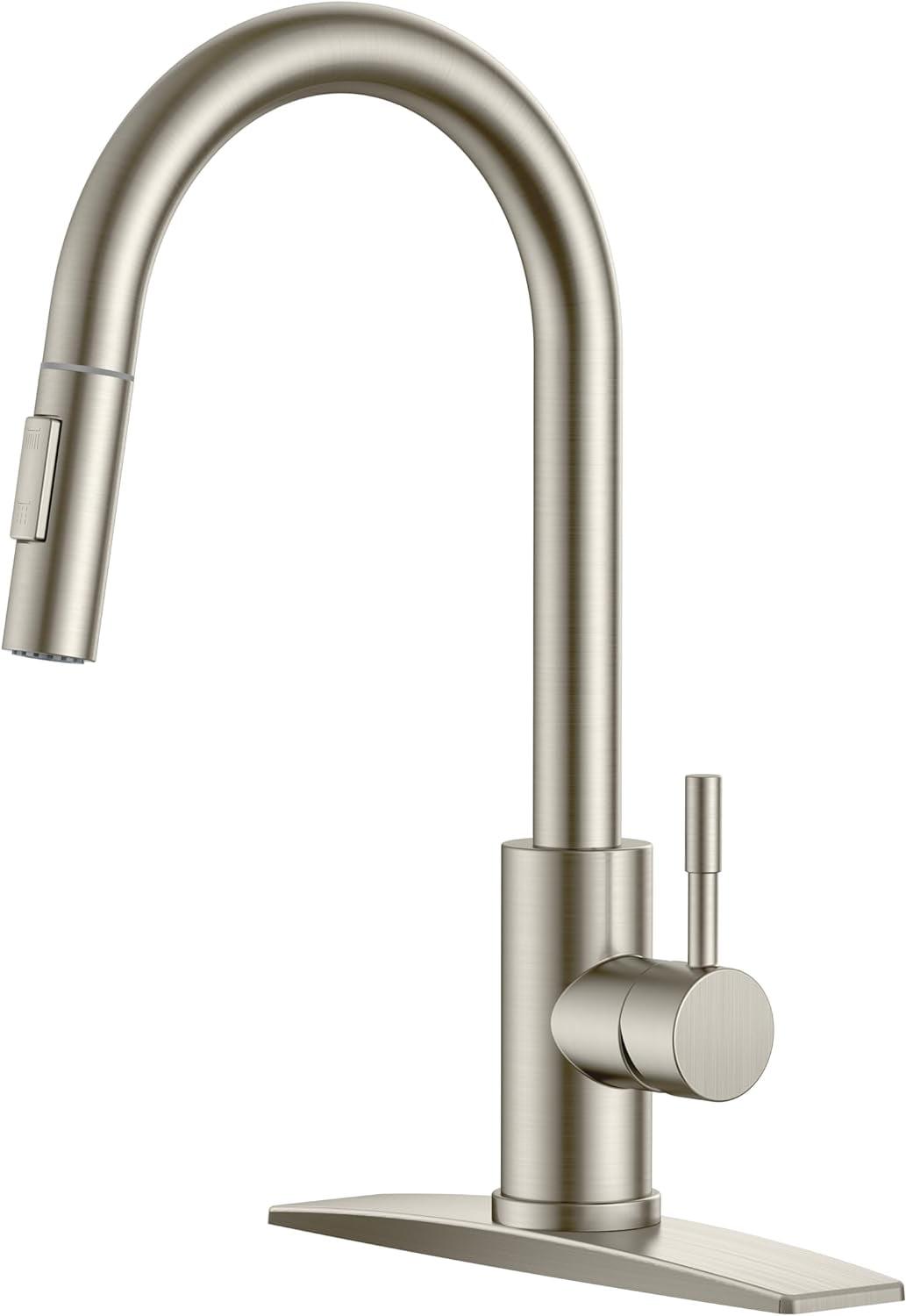 Brushed Nickel High Arc Pull-Down Kitchen Faucet with Spray