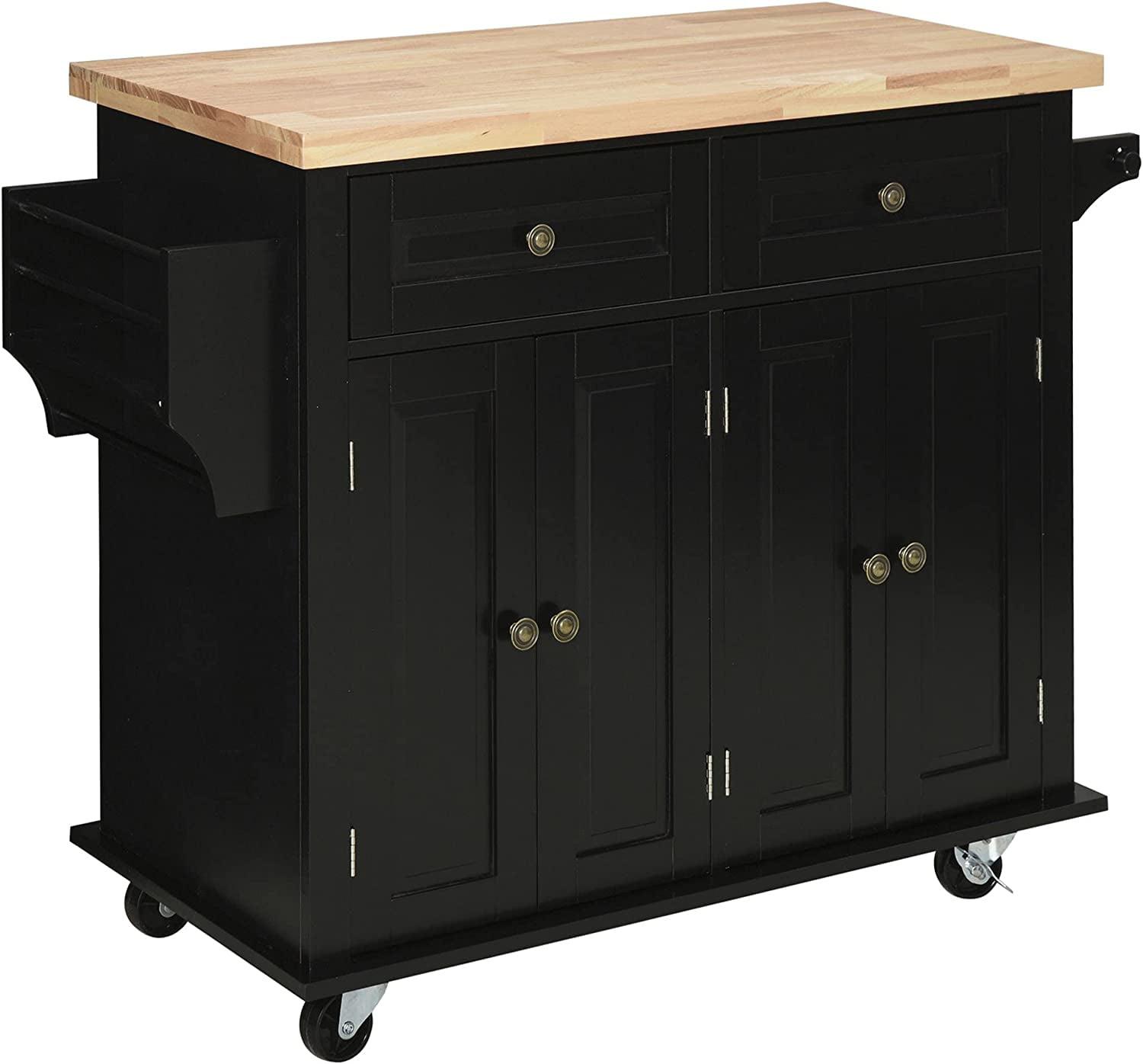 HOMCOM Kitchen Island on Wheels, Rolling Cart with Rubberwood Top, Spice Rack, Towel Rack and Drawers for Dining Room