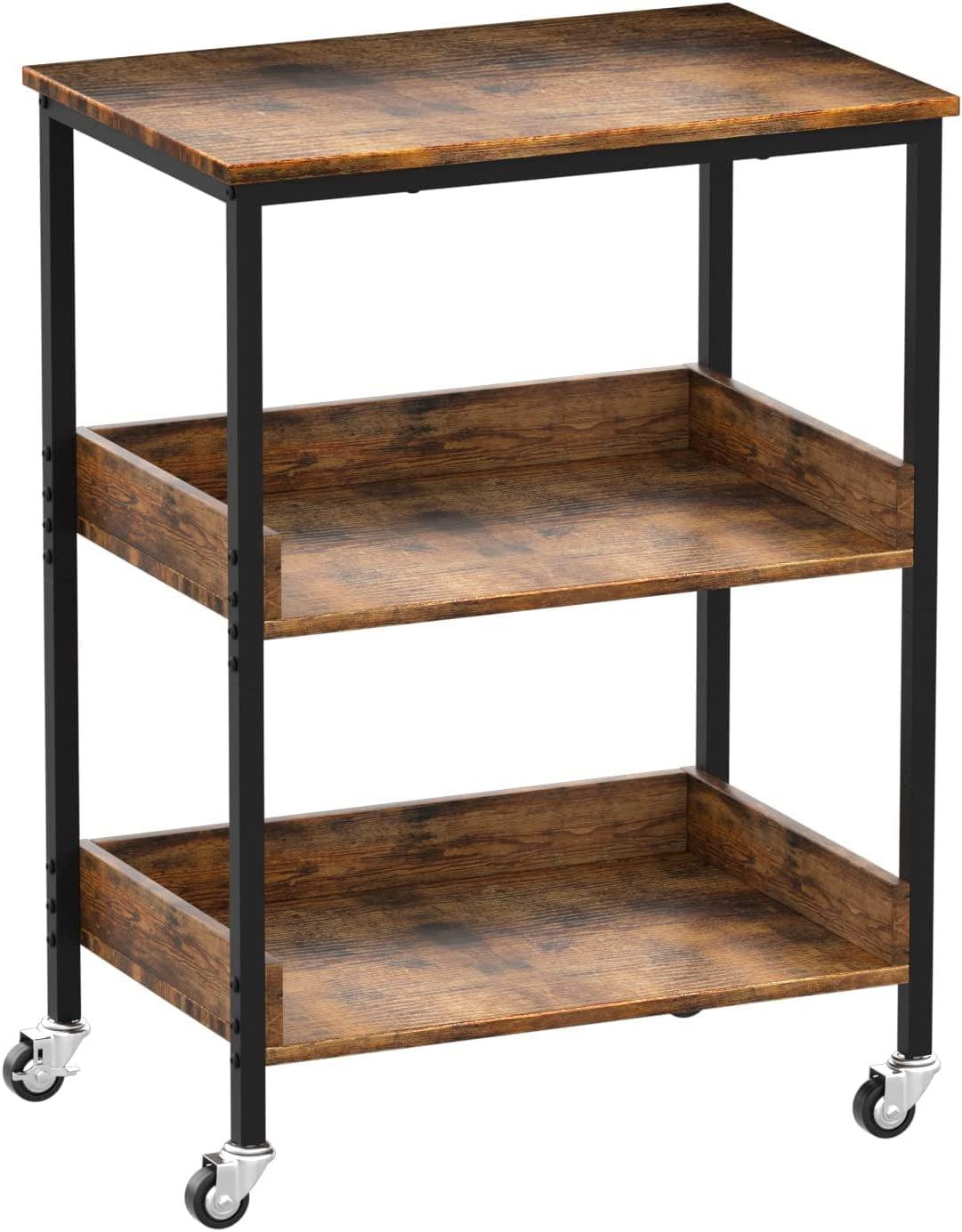 Rustic Brown 3-Tier Rolling Kitchen Utility Cart with Storage