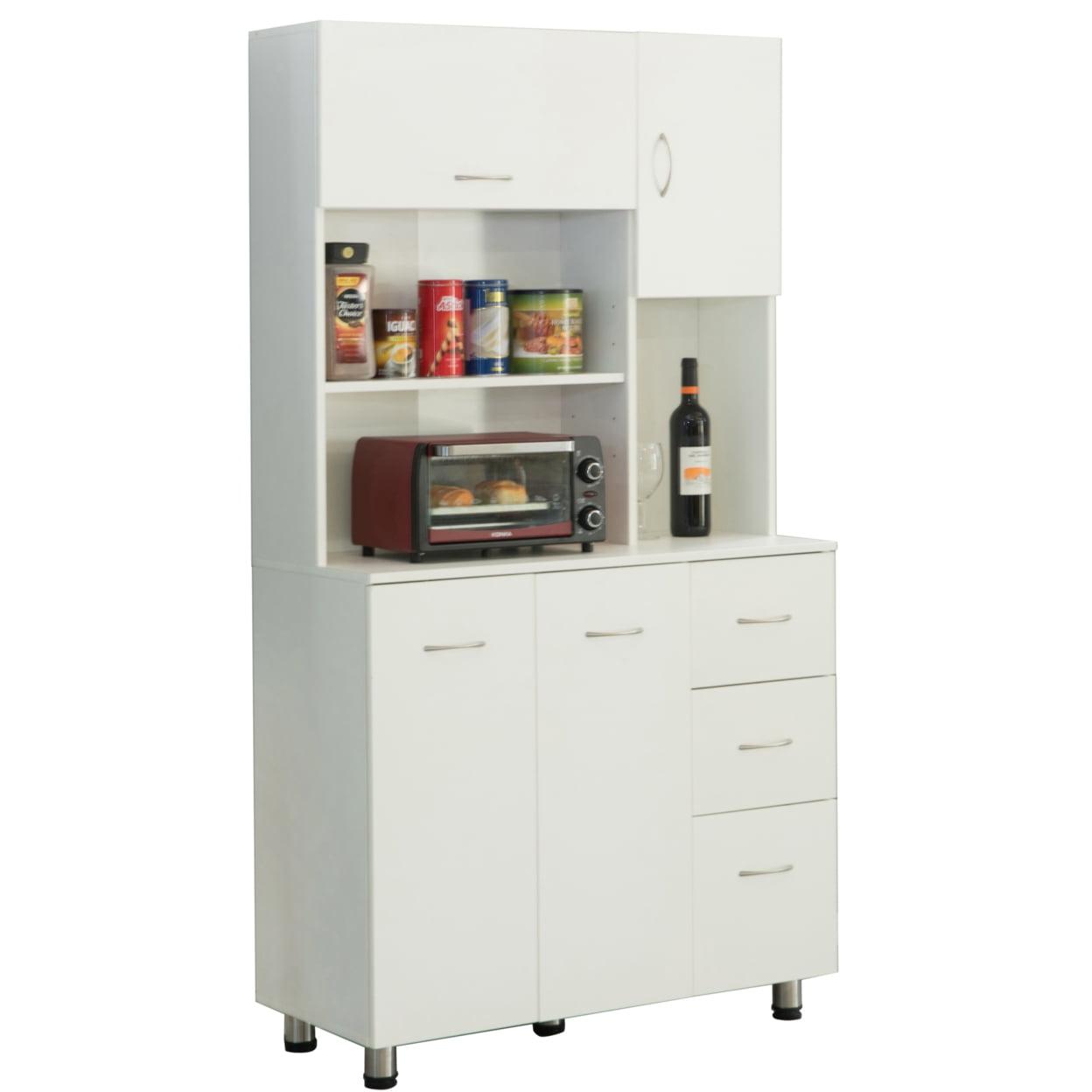 White Modern Kitchen Pantry Storage Cabinet with Doors and Shelves