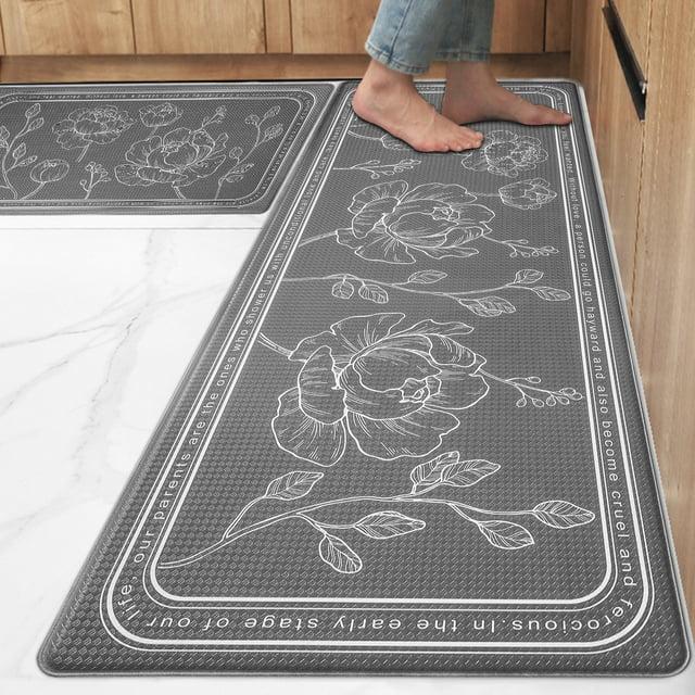 Kitchen Rug Set of 2,  Gray 17"x59"+17"x29", Non-Slip Waterproof  Kitchen Floor Mat, Cushioned Anti Fatigue Kitchen Mat